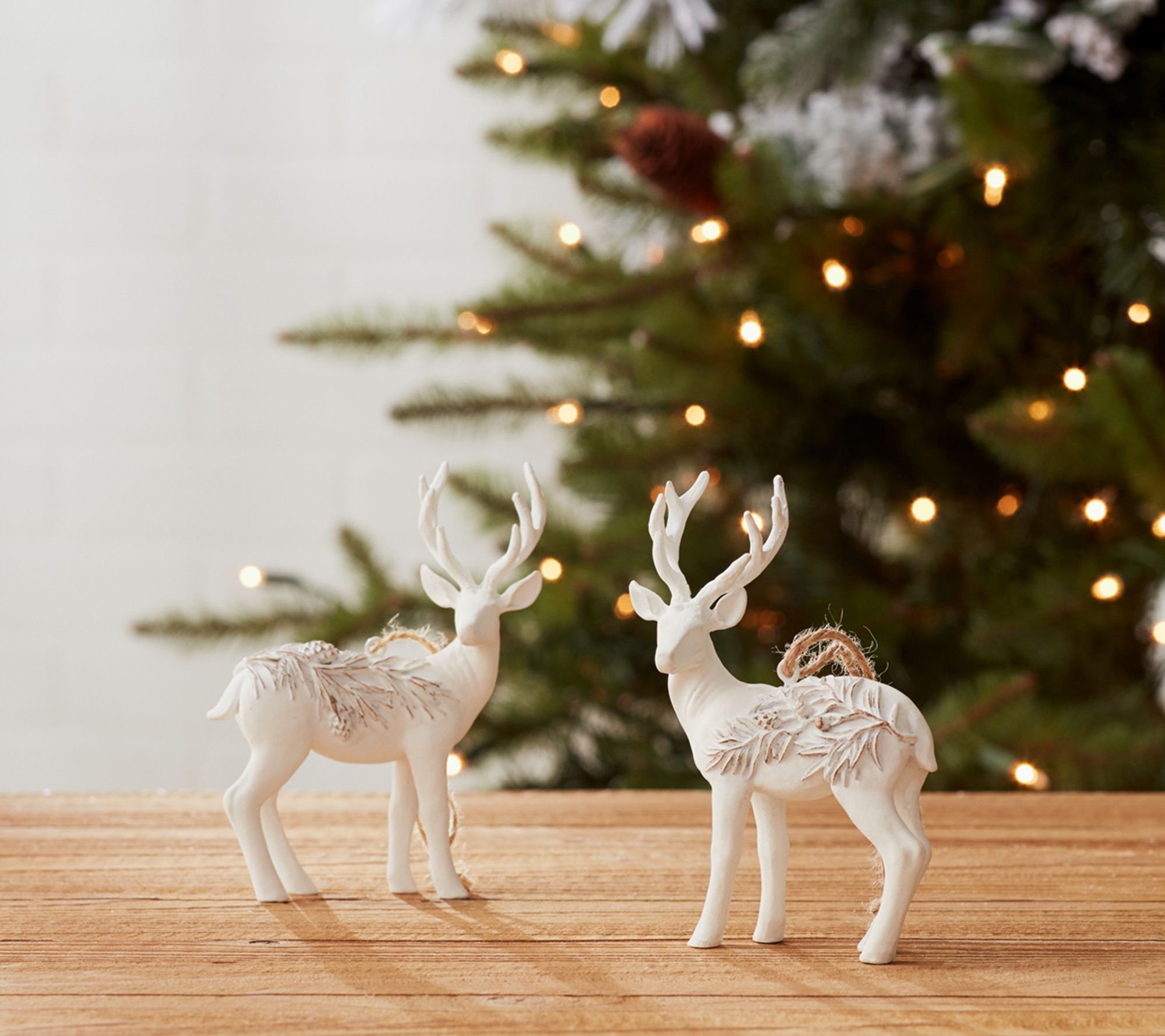 Melrose Modern White Deer Ornament W  Pine Design (set Of 6) - Qvc.com