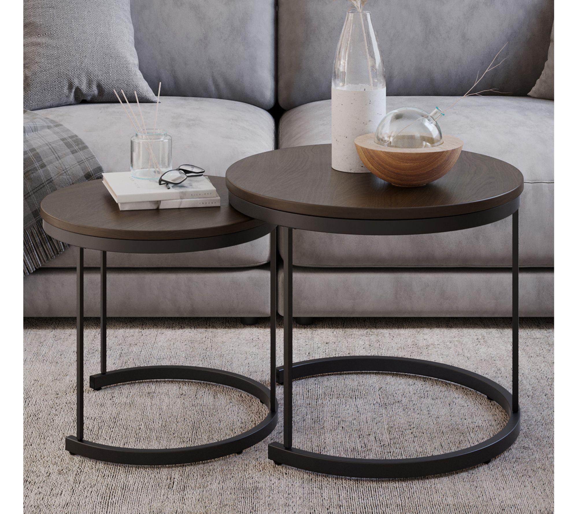 Lavish Home Set of 2 Small Round Nesting CoffeeTables