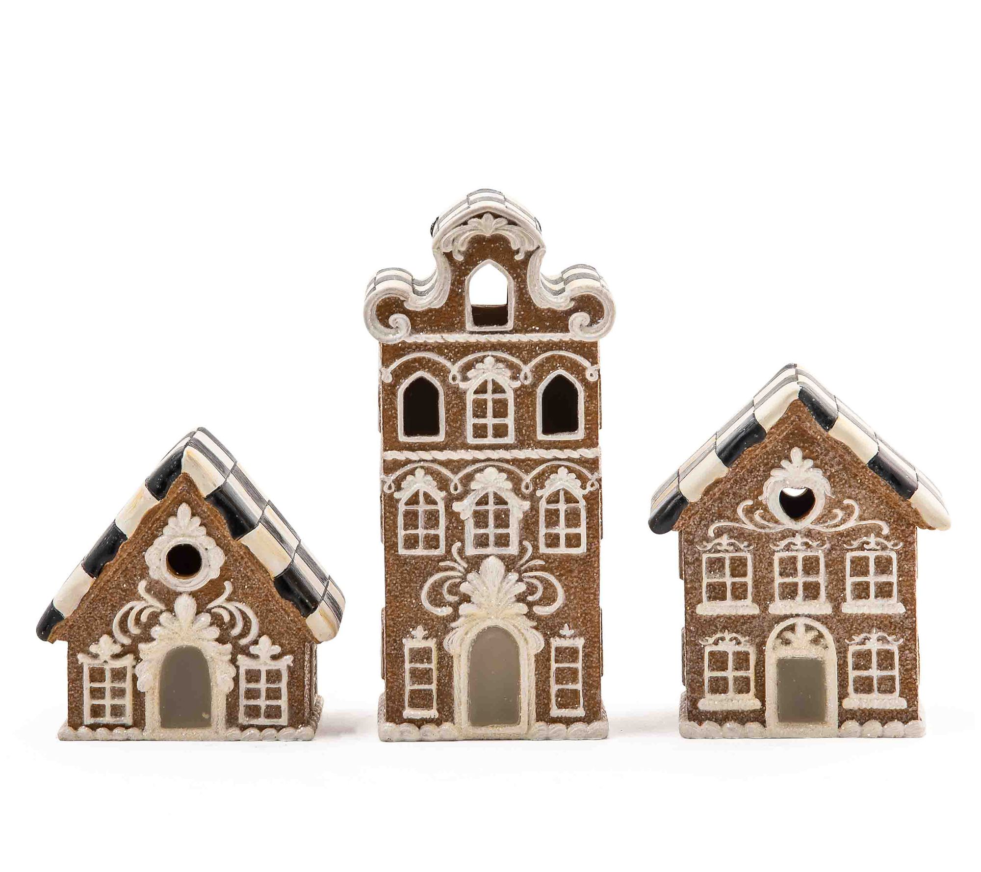 MacKenzie- Childs Set of 3 Mini LED Gingerbread Houses