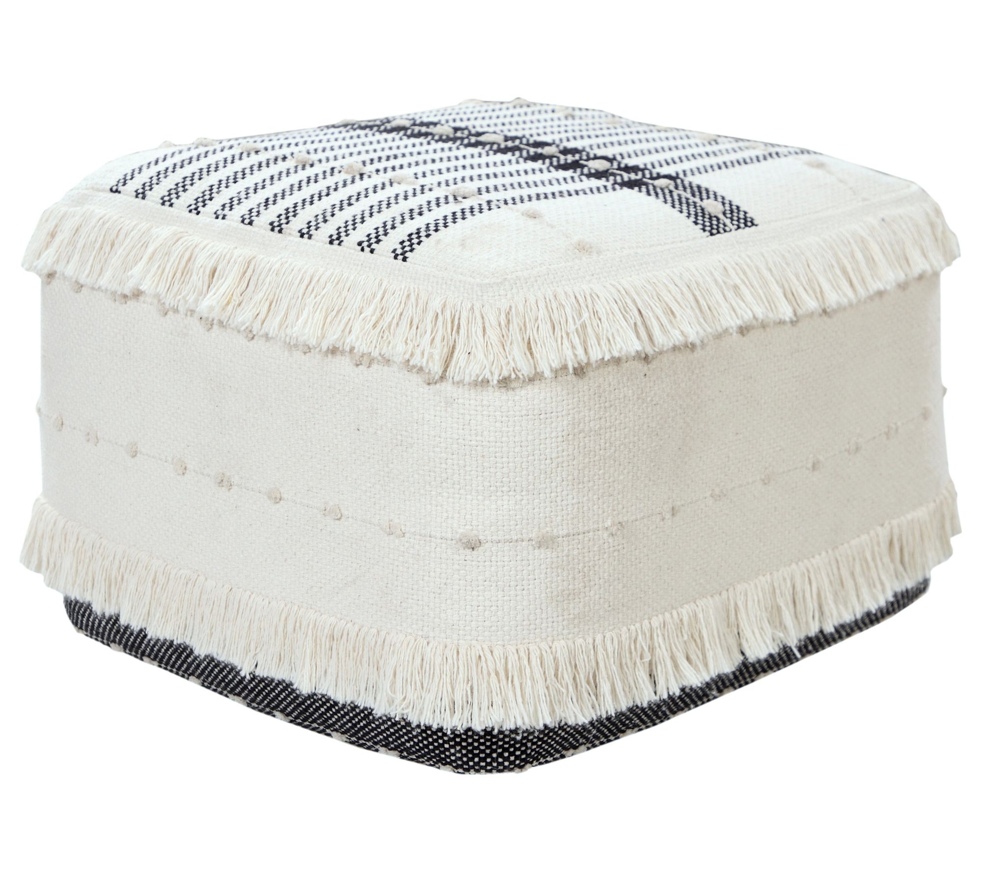 Ox Bay Striped Farmhouse Hand- Woven Cotton Po uf Ottoman