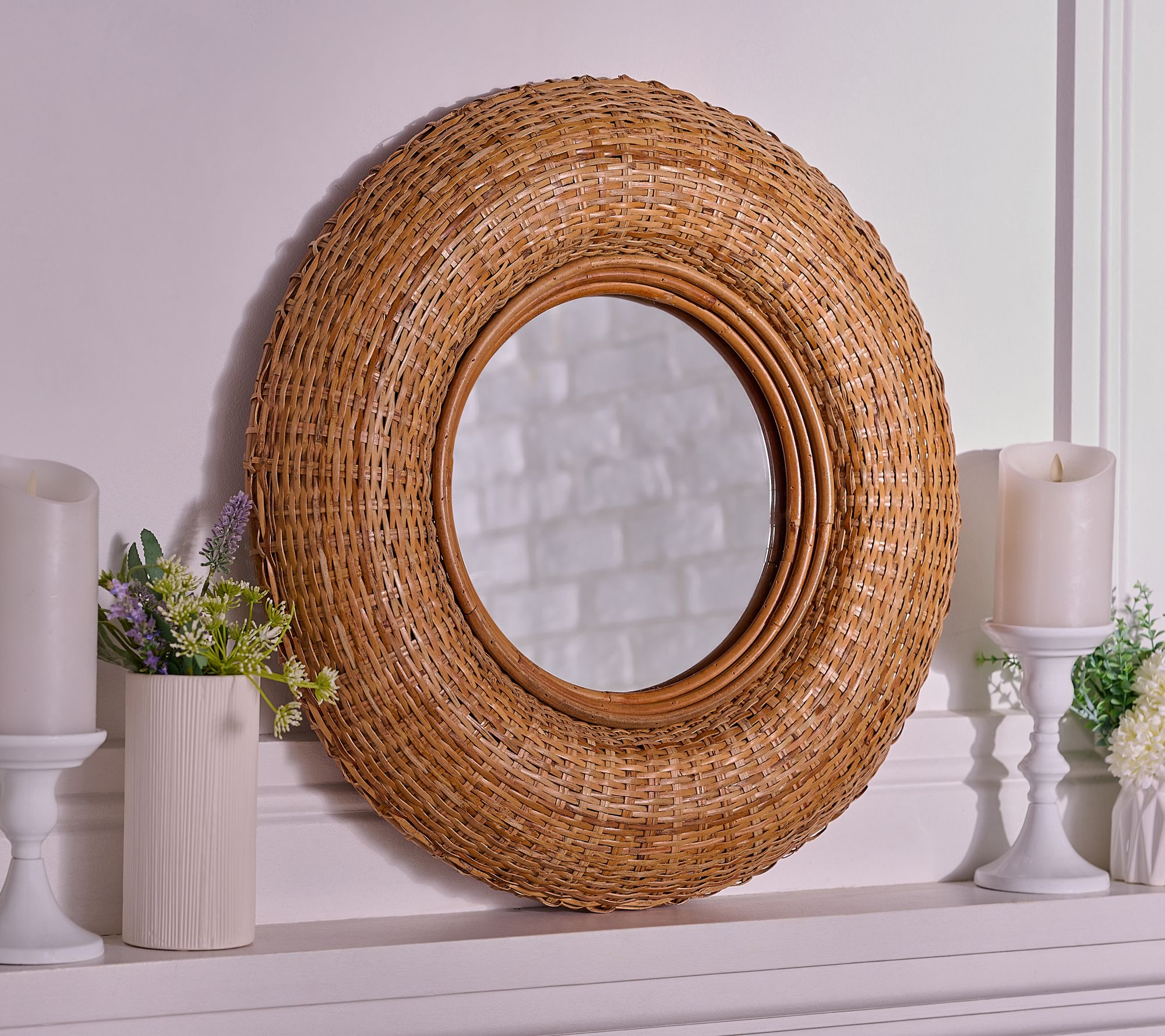 As Is 24" Wall Mirror with Rattan Border by Bobby Berk