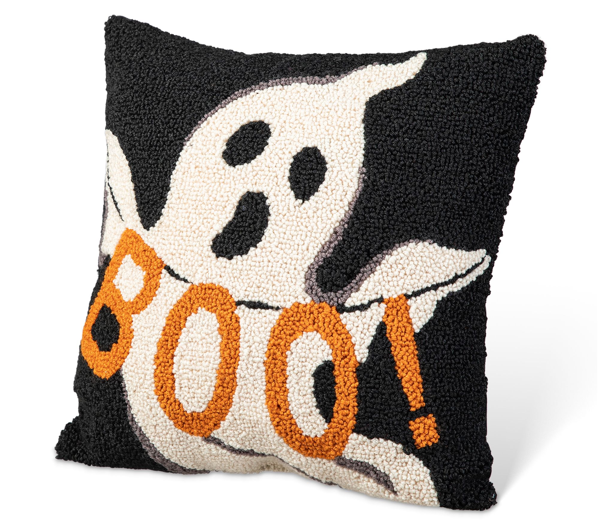 Glitzhome 14"H Hooked Halloween Ghost "BOO" Pillow