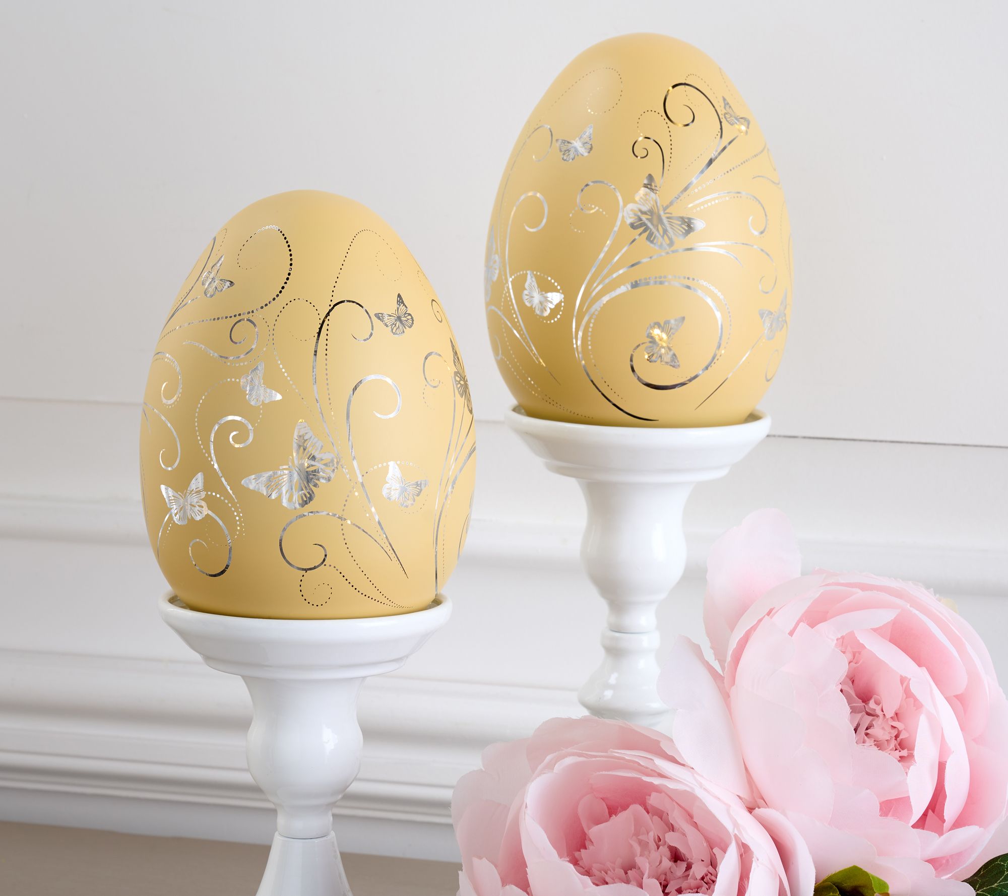 Set of 2 6" Lit Butterflies in Flight Glass Eggs by Valerie