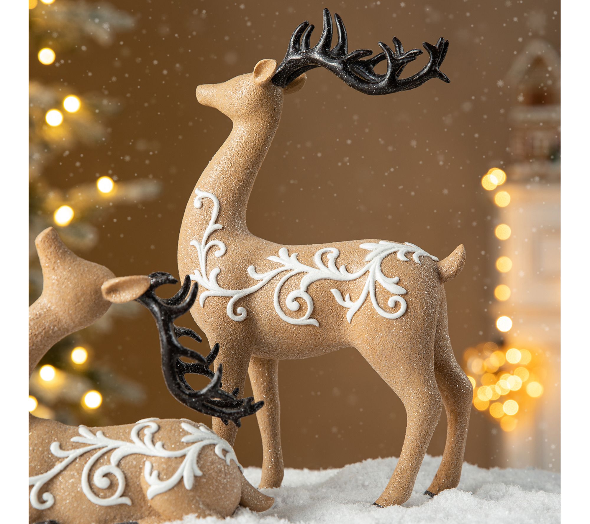 Glitzhome Sparkly Resin Christmas Reindeer Table Decor S/2