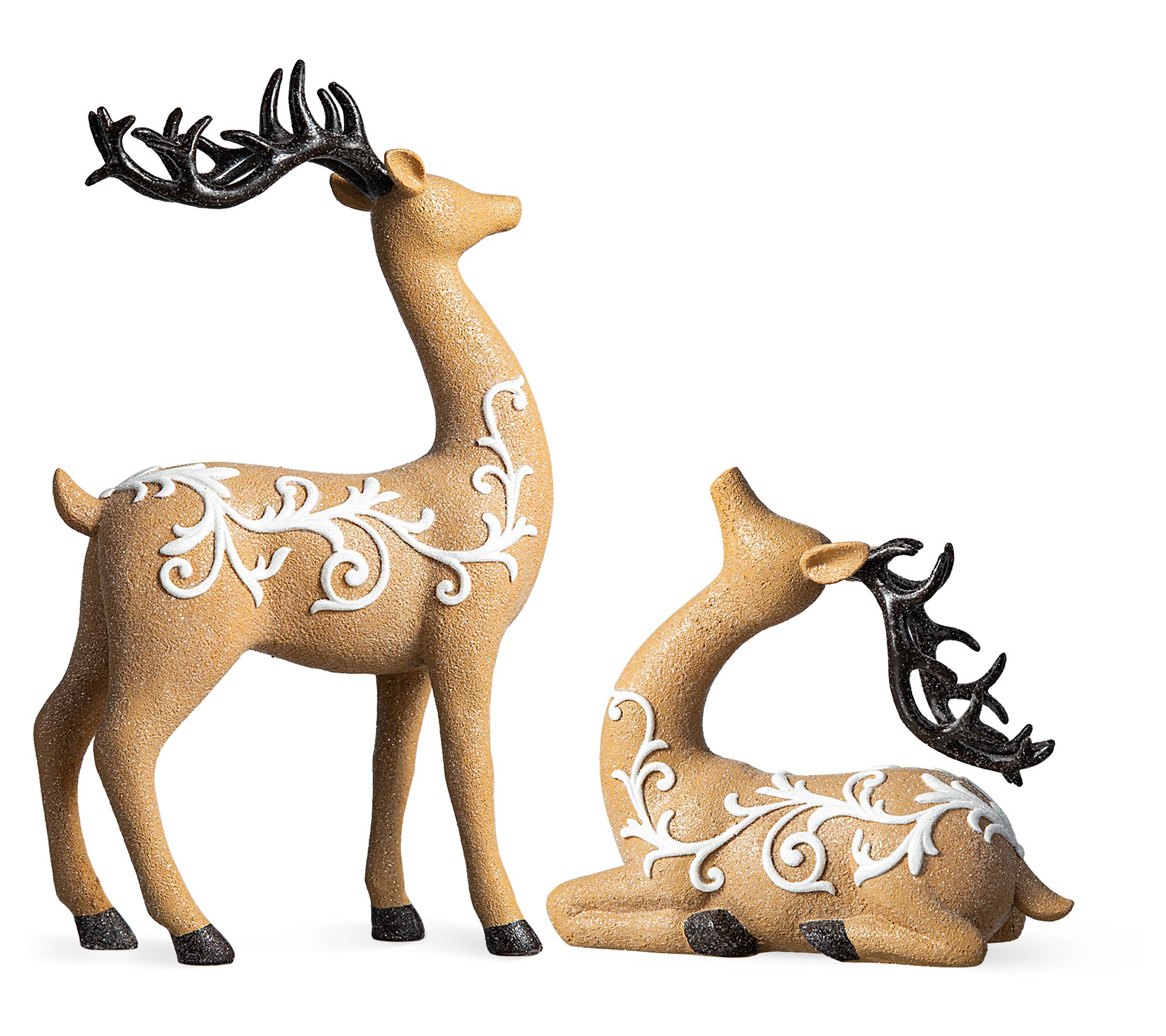 Glitzhome Sparkly Resin Christmas Reindeer Table Decor S/2