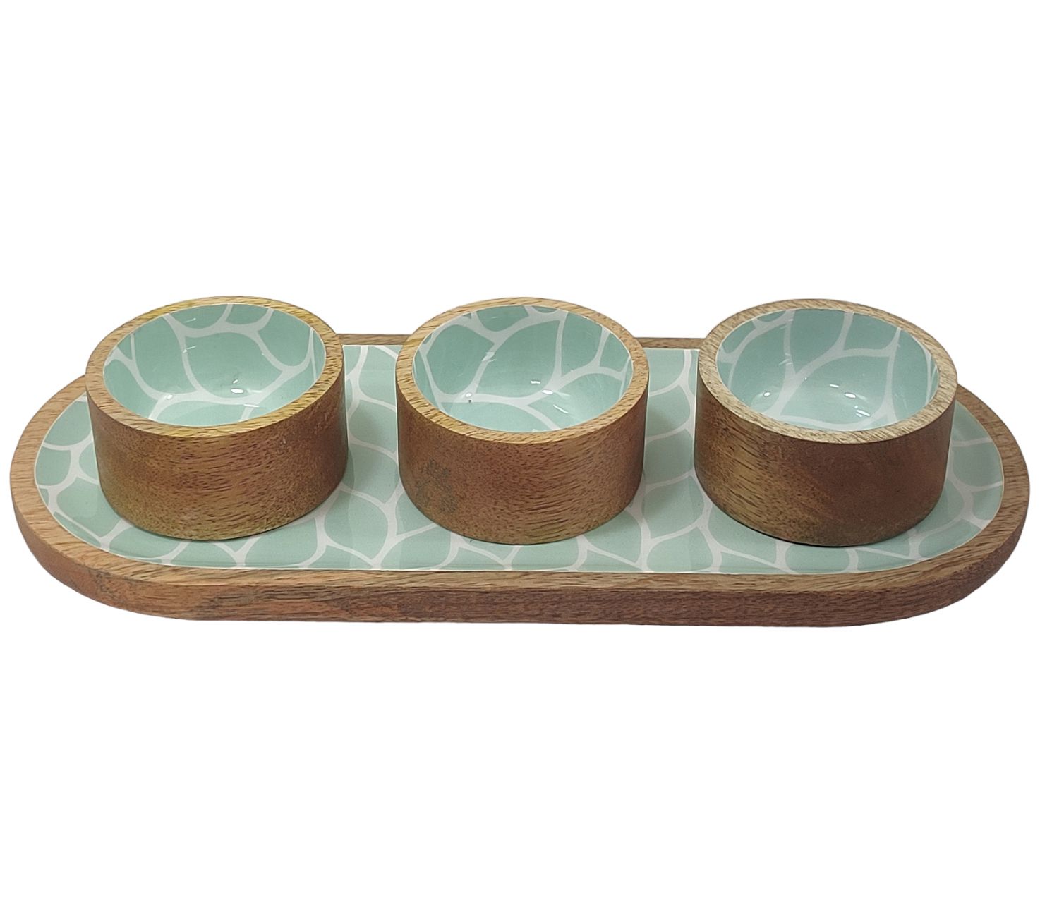 "As Is" Temp- tations Carved Willow Set 3 Wood Ramekins w/ Tray