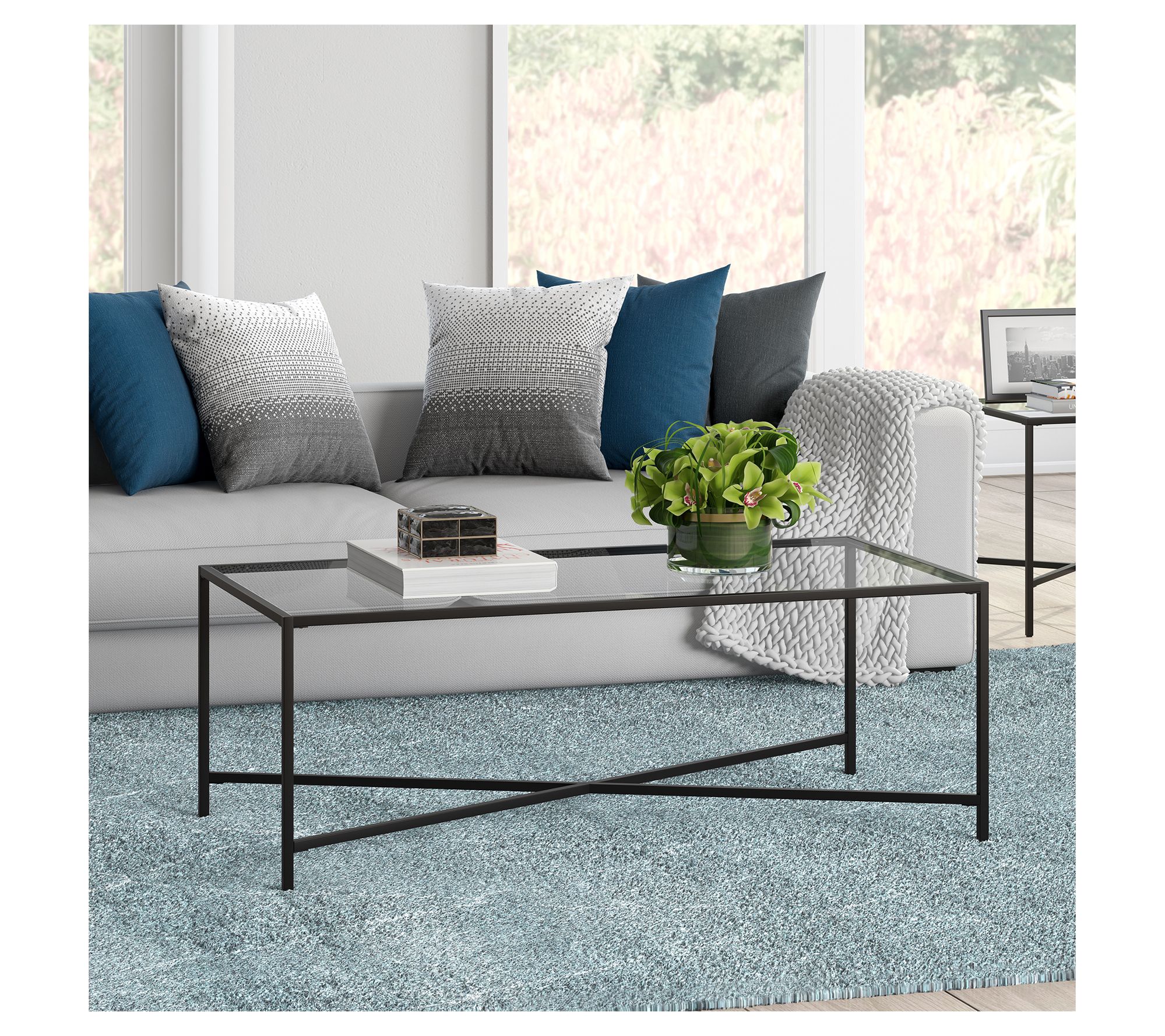 Hudson&Canal Henley 48" Wide Coffee Table withGlass Top