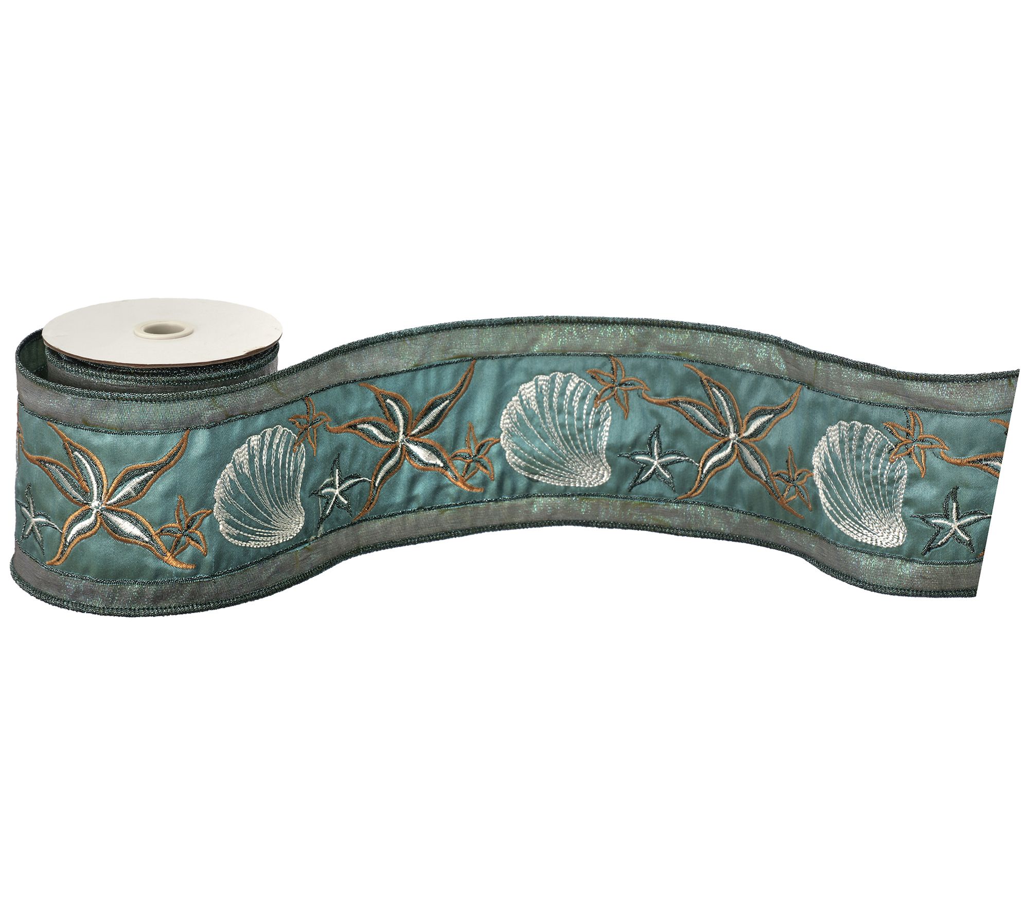 4" x 5-Yard Dupion Coastal Starfish Ribbon by Valerie