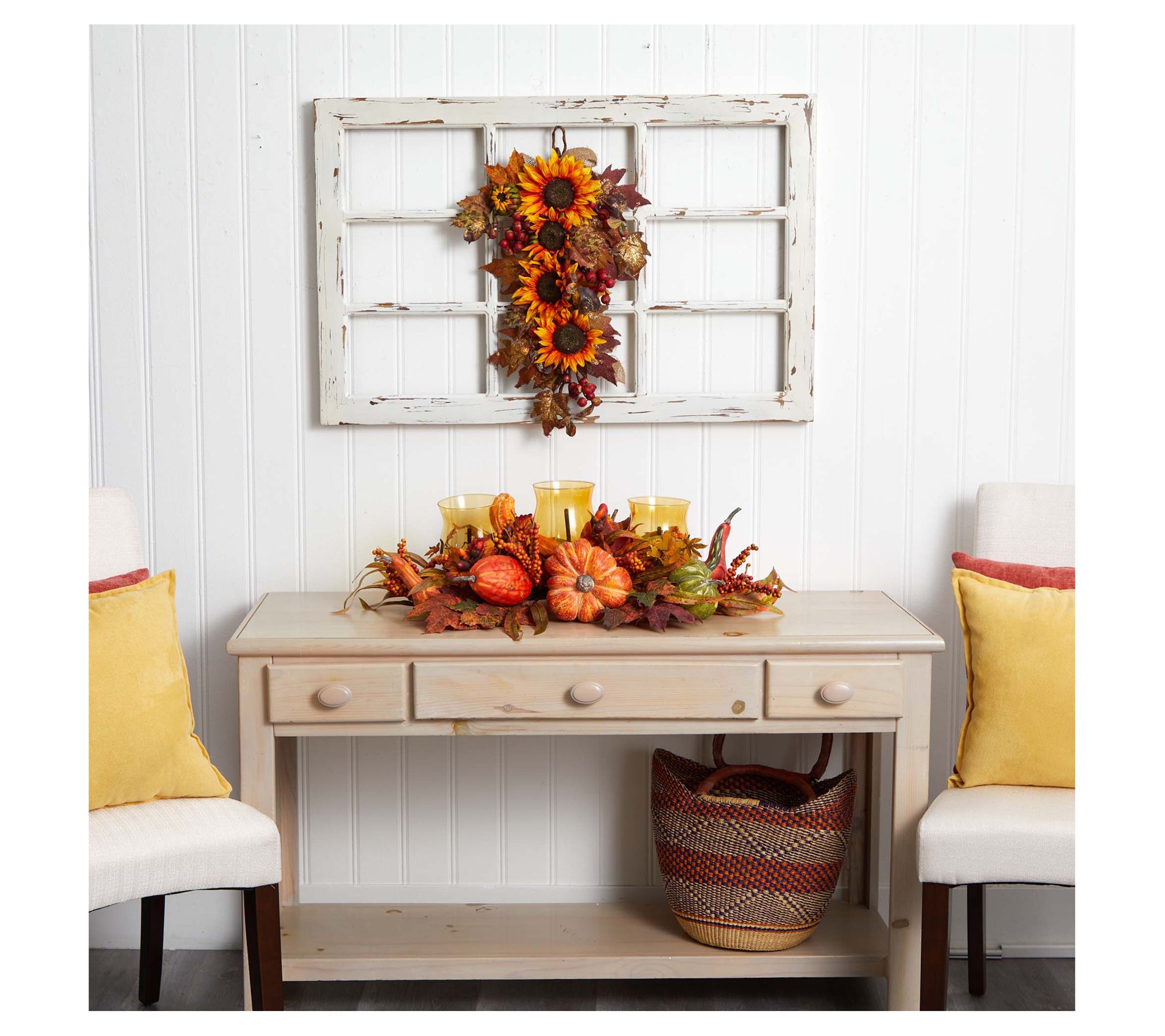 Nearly Natural 24" Sunflower & Berry Teardrop