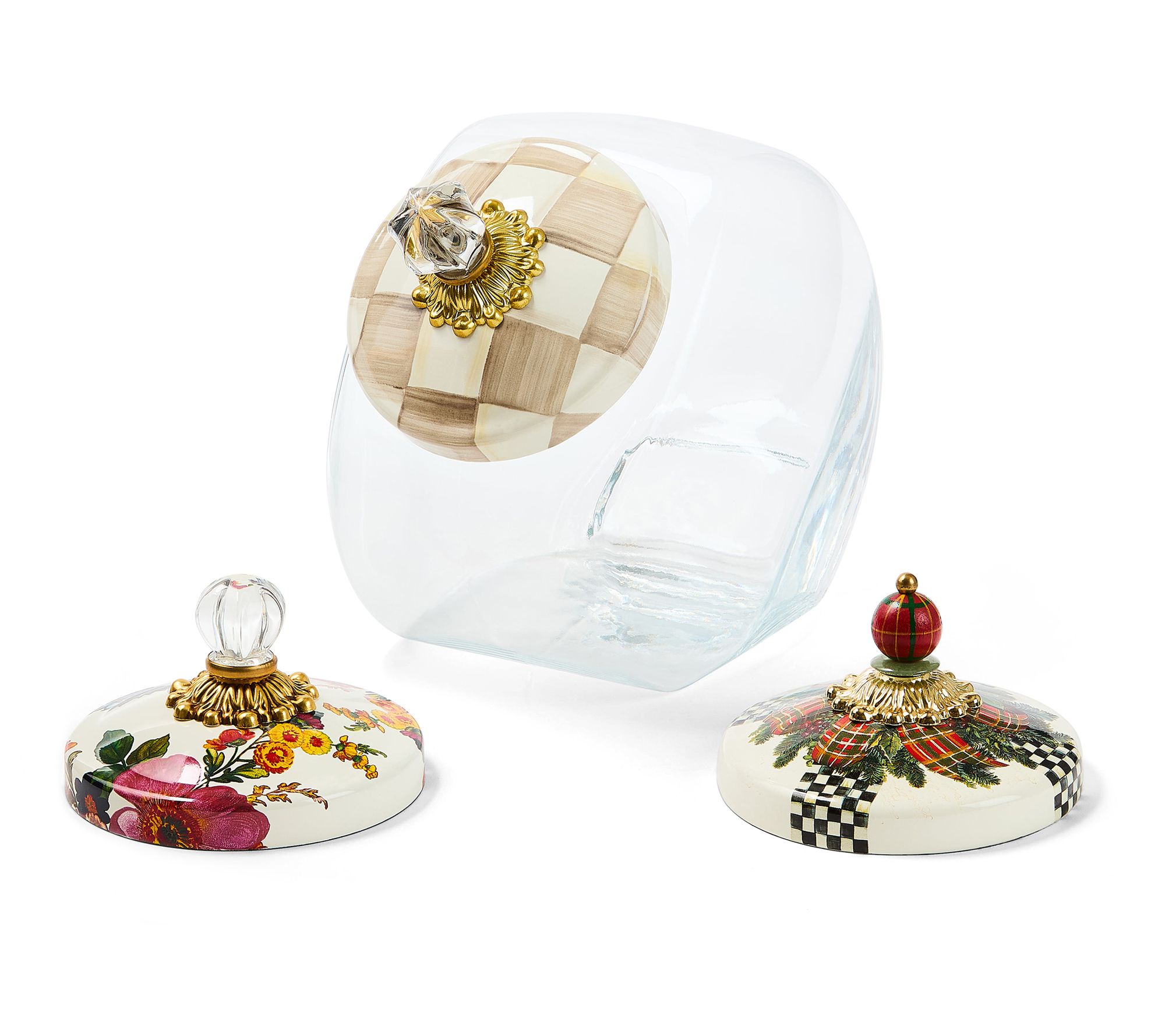 "As Is" MacKenzie- Childs Cookie Jar and 3 Lid Set