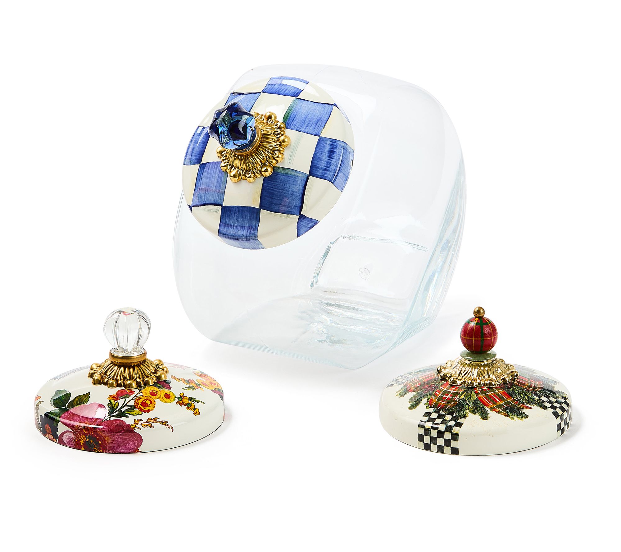 "As Is" MacKenzie- Childs Cookie Jar and 3 Lid Set