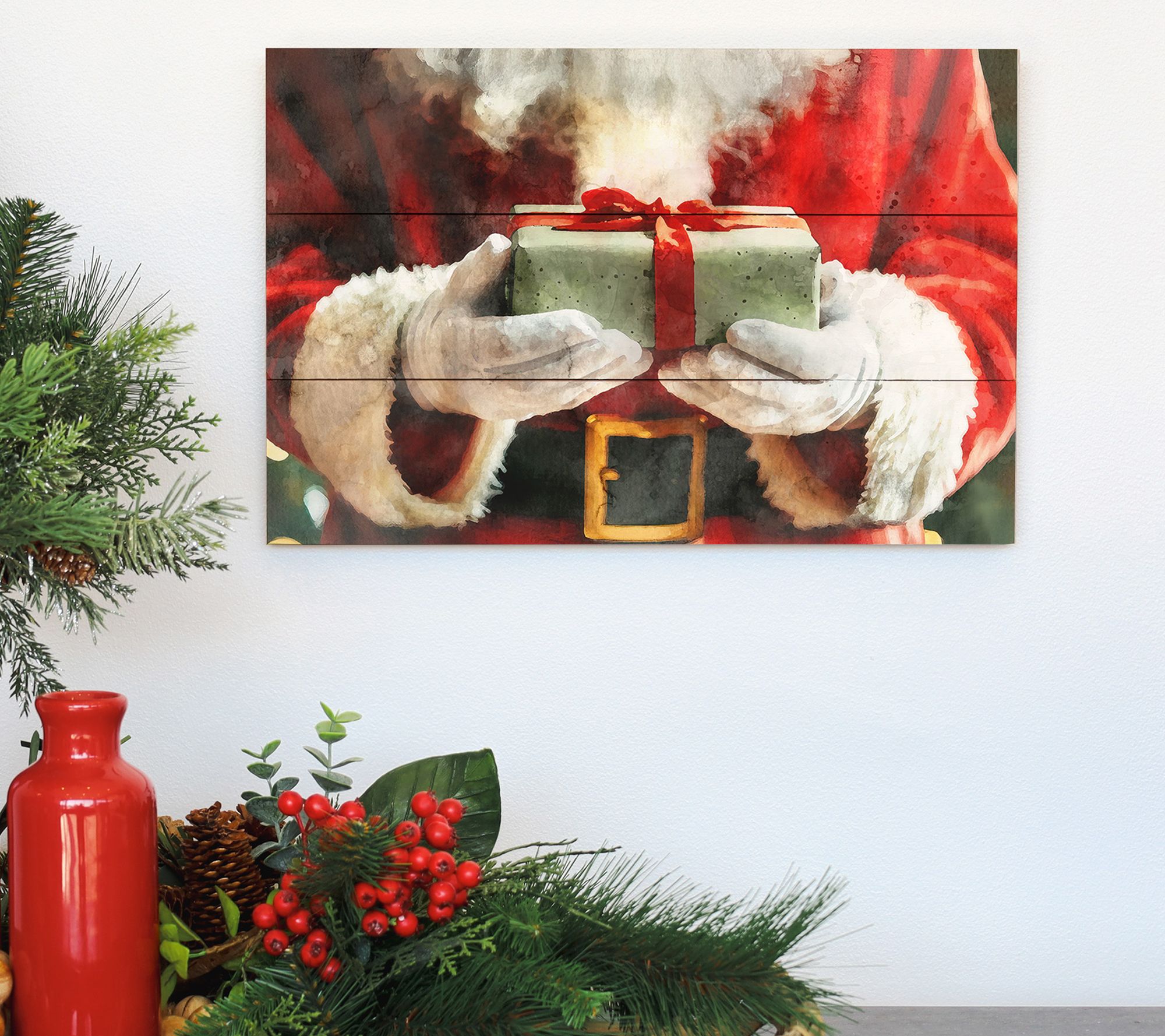 Sincere Surroundings 16" Santa Present Art Rustic Pallet
