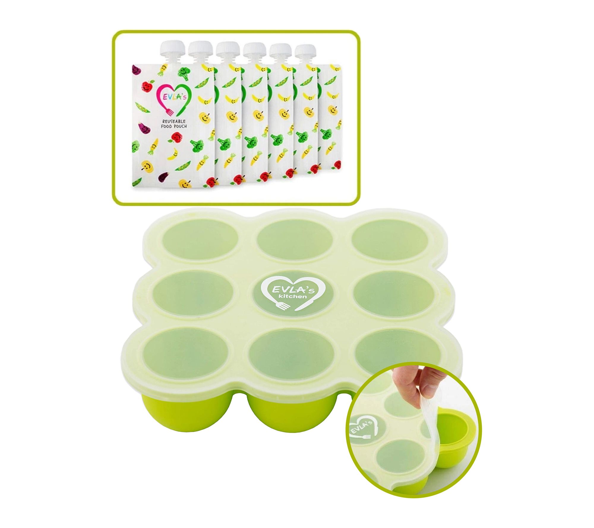 EVLA'S Baby Food Freezer Trays & Reusable FoodPouches