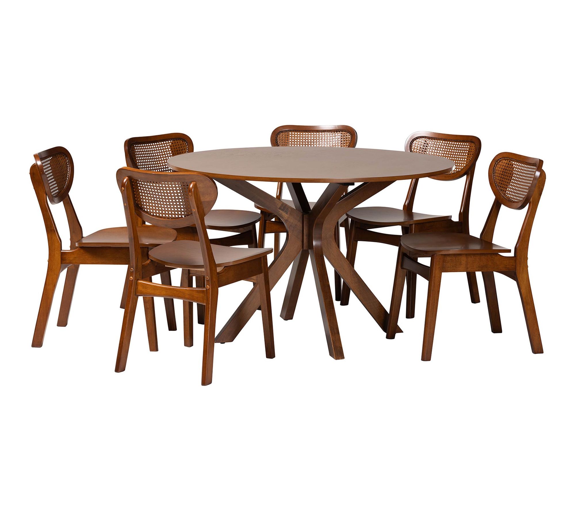 Baxton Studio Giuliana Wood and Rattan 7-PieceDining Set