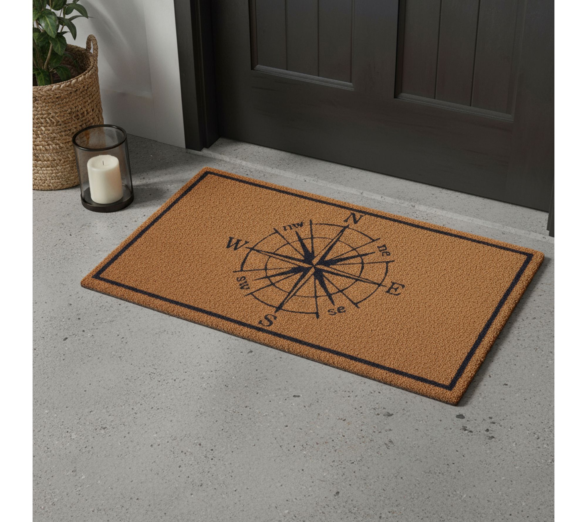 HomeRoots 16" X 30" Brown And  Blue Compass Coir Door Mat