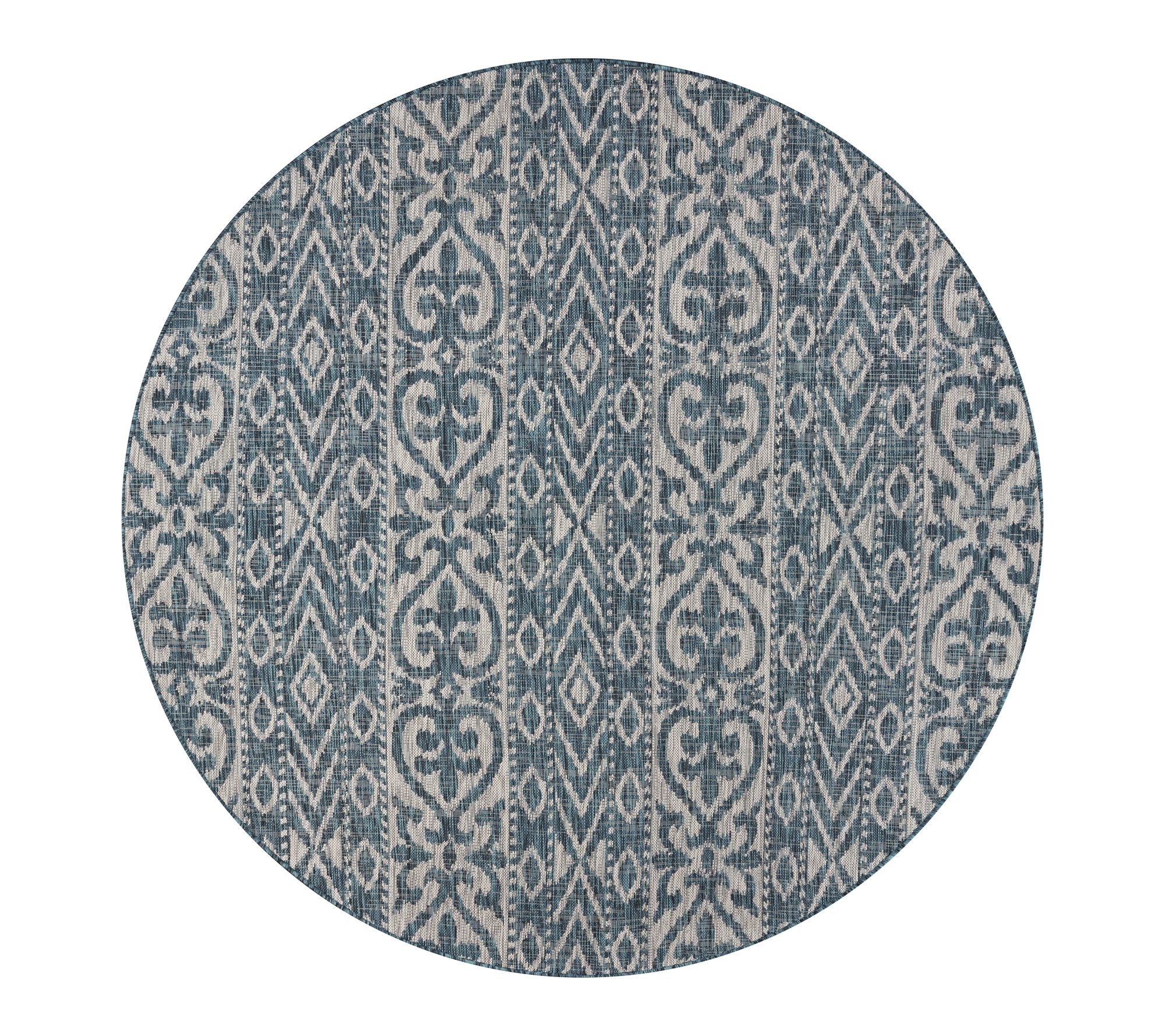 Ox Bay Ikat Transitional Outdoor Round Rug,Teal, 7'6" Round
