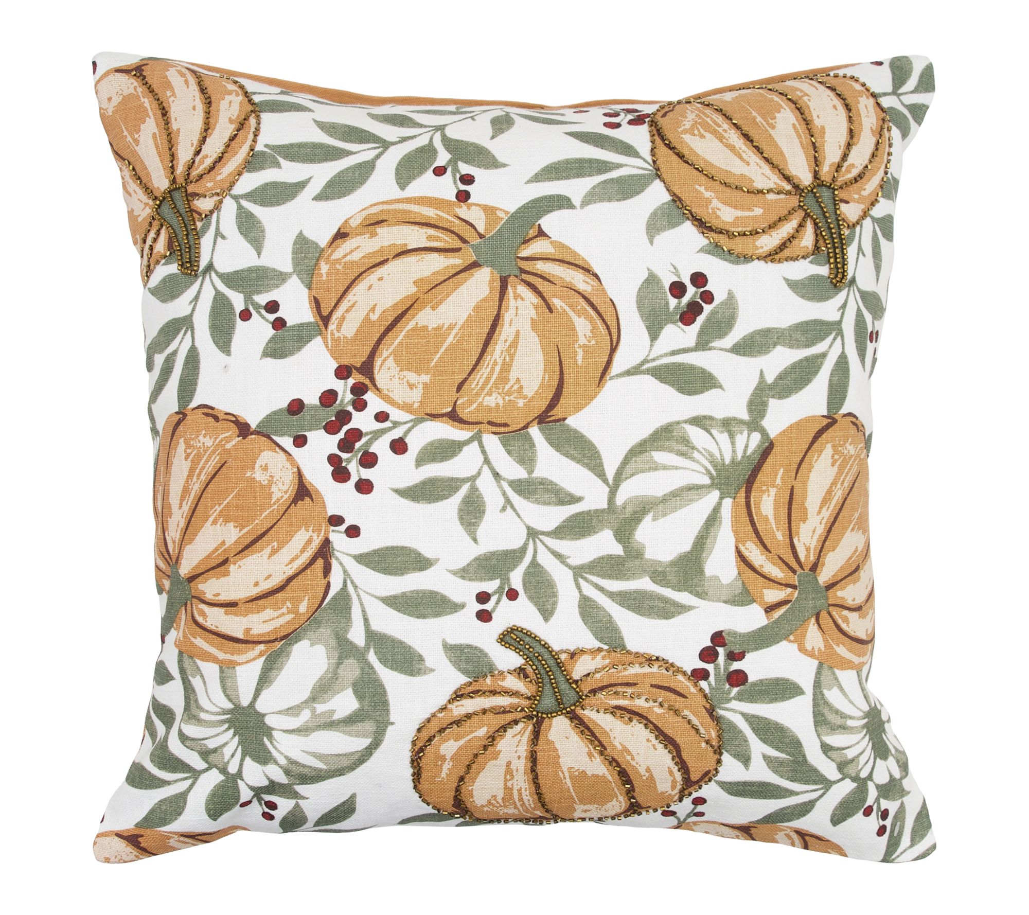 Botanical Berry Pumpkins Throw Pillow by Valerie