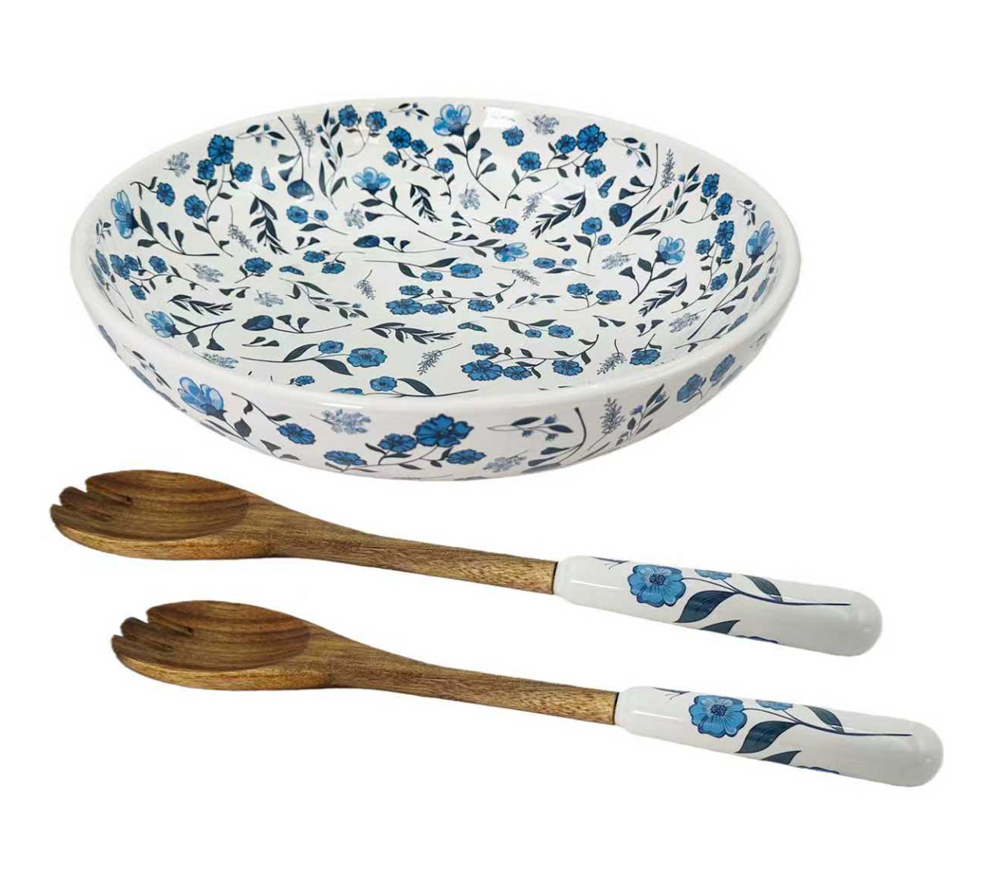 "As Is" Temp-tations Seasonal 4-qt Serving Bowl w/ Wood Servers