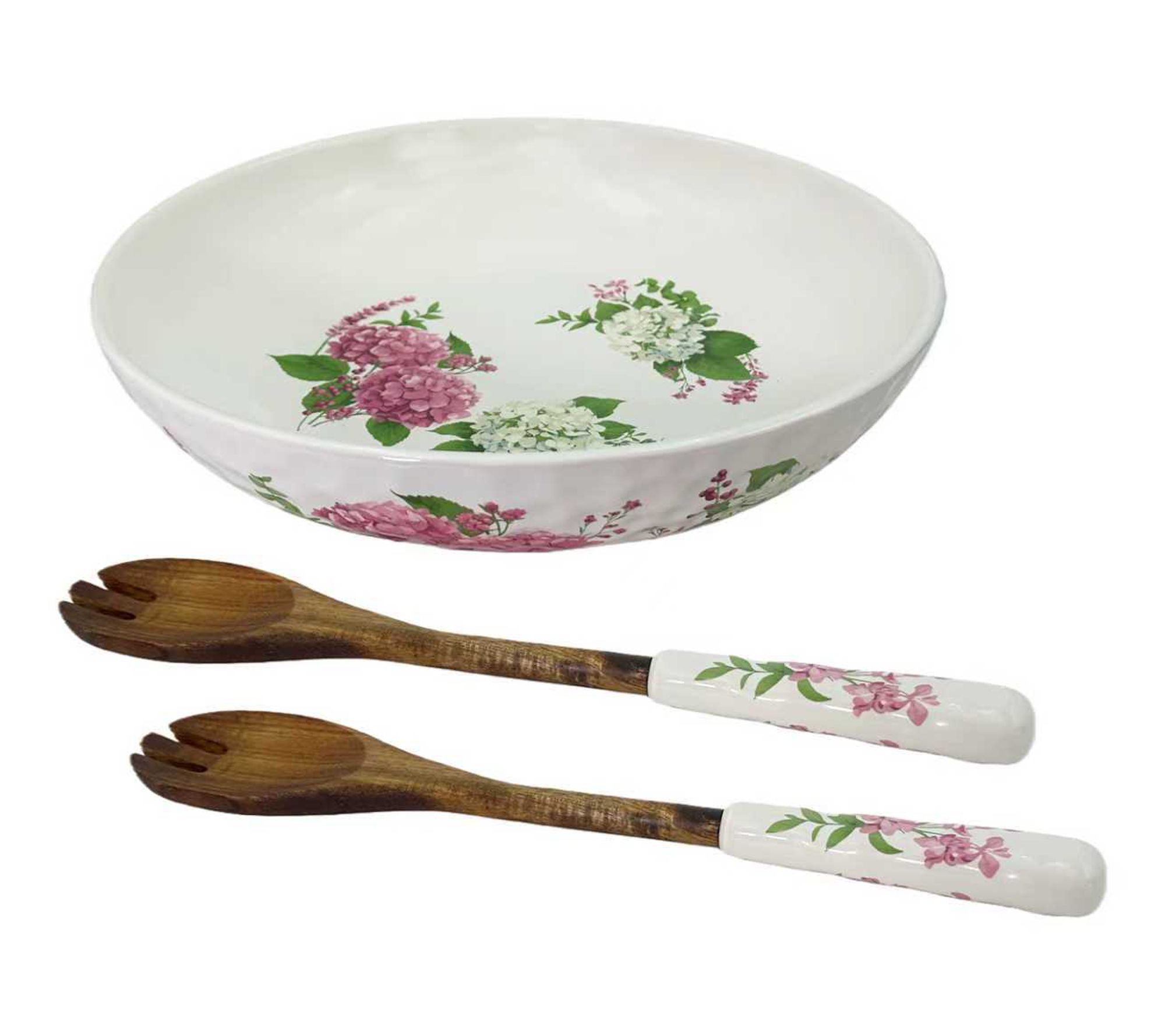 "As Is" Temp-tations Seasonal 4-qt Serving Bowl w/ Wood Servers