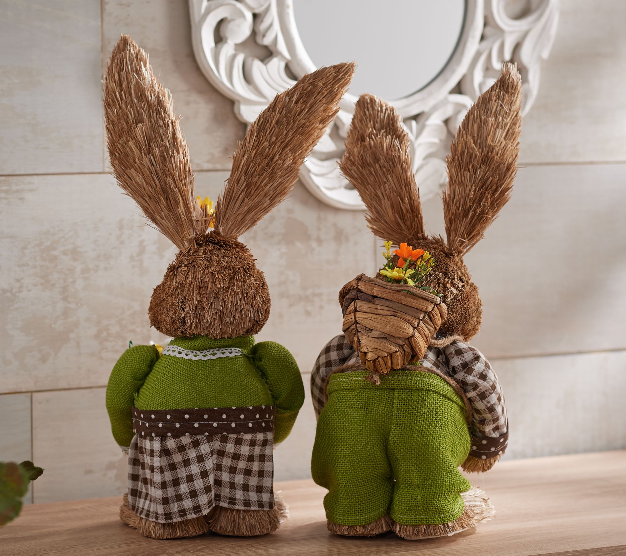 18" Sisal Bunny Couple with Bee Accents by Valerie