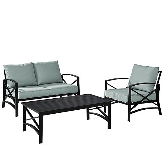 Kaplan Love Seat, Chair, and Coffee Table withCushions
