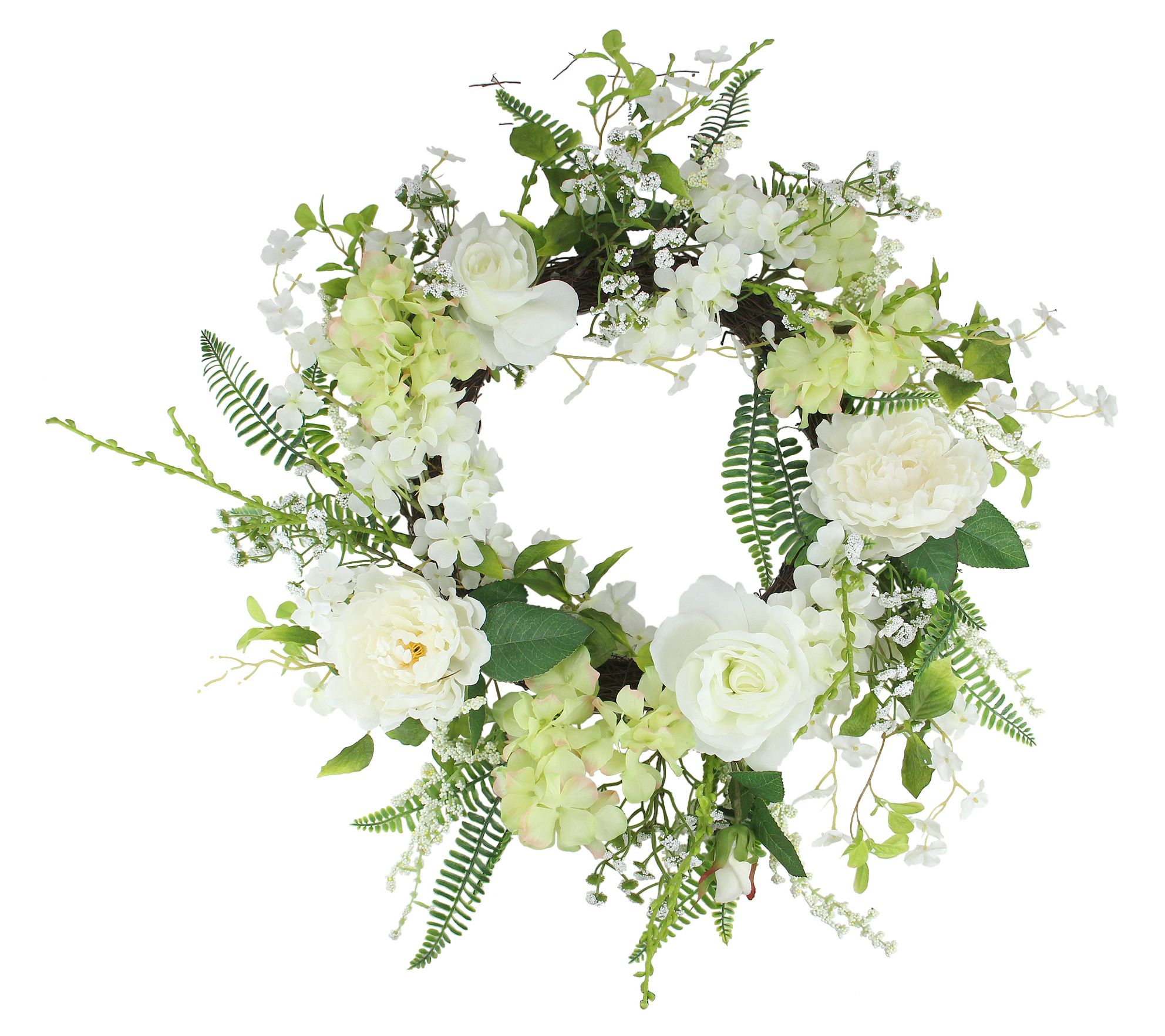 Northlight White & Yellow Roses Flowers & Leaves Spring Wreat