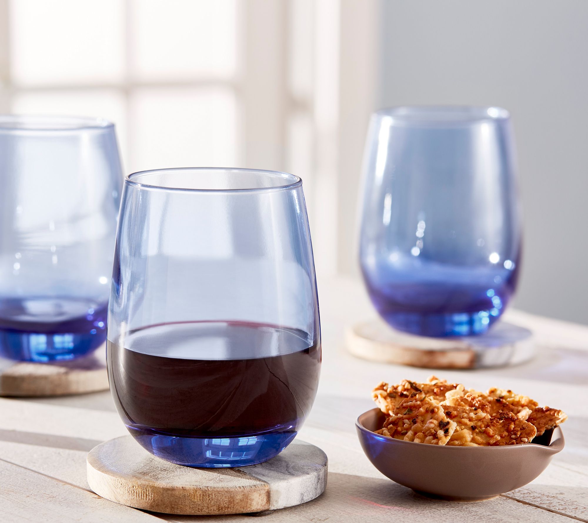 Libbey Classic Blue All-Purpose Stemless Wine Glasses, 15.25-ounce, Set of 6