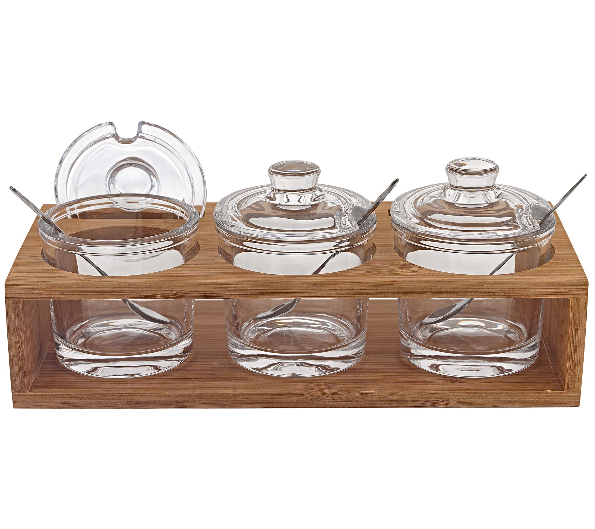 Badash Jar Set With 3 Glass Jars and Spoons onWood Stand