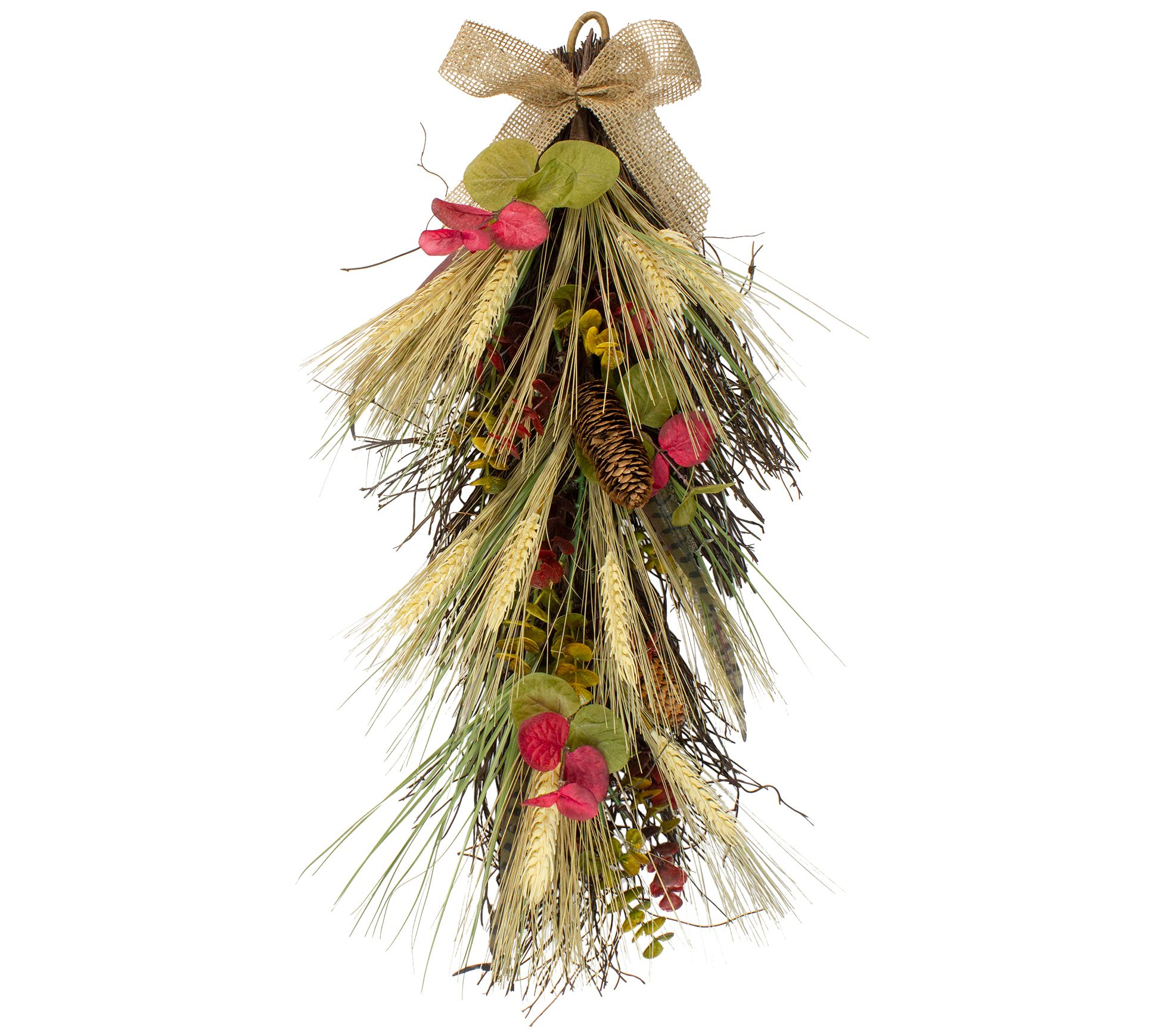 Northlight 24" Harvest Wheat & Eucalyptus w/ Feathers Swag