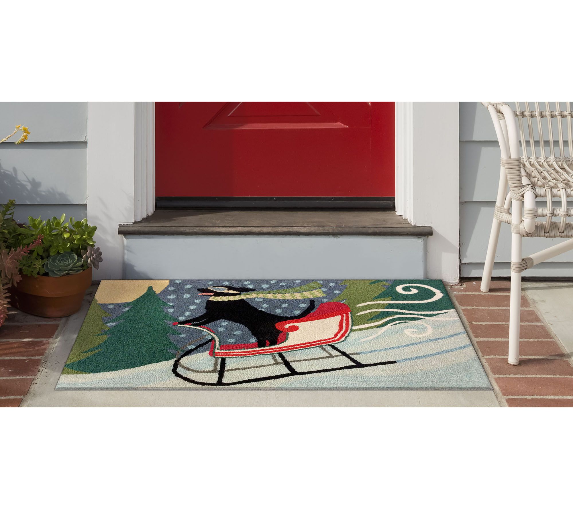 Liora Manne Frontporch Sledding Dog Indoor/Outdoor Rug Multi 20x30