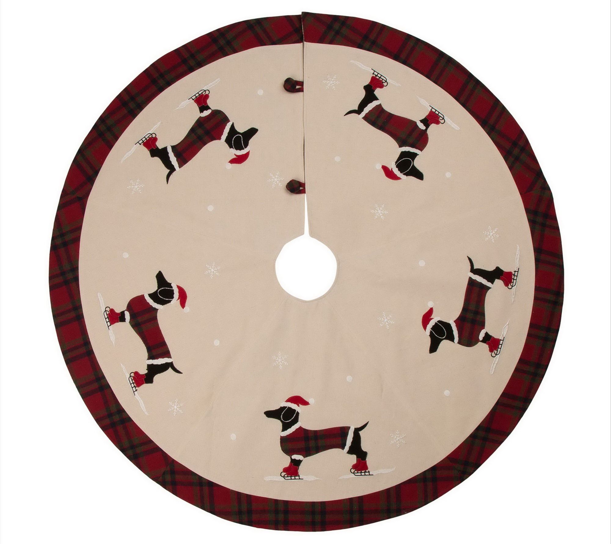 Glitzhome Skating Dachshund Dog with Hats Chrismas Tree Skirt