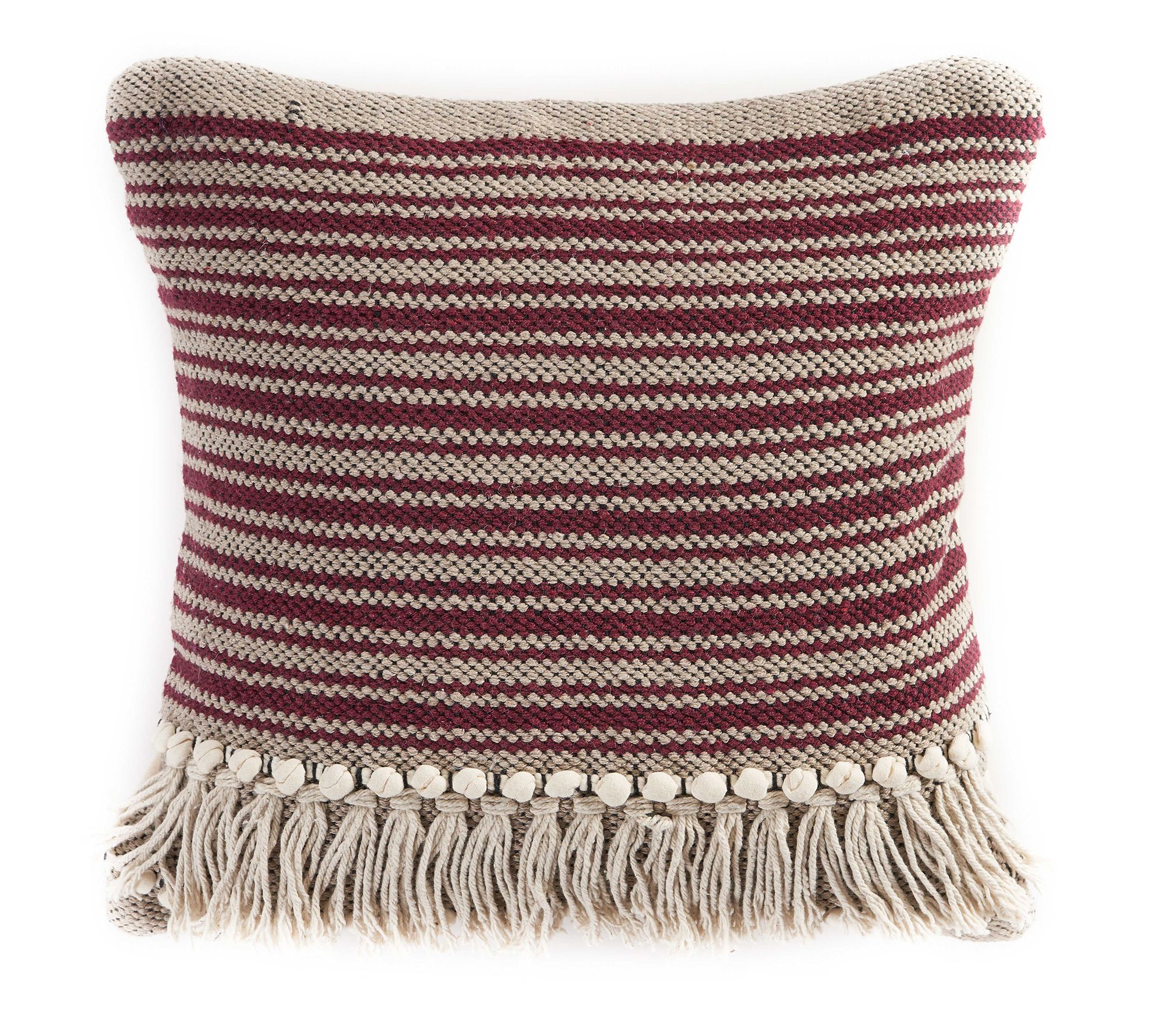 Ox Bay Maroon Striped Fringed Throw Pillow