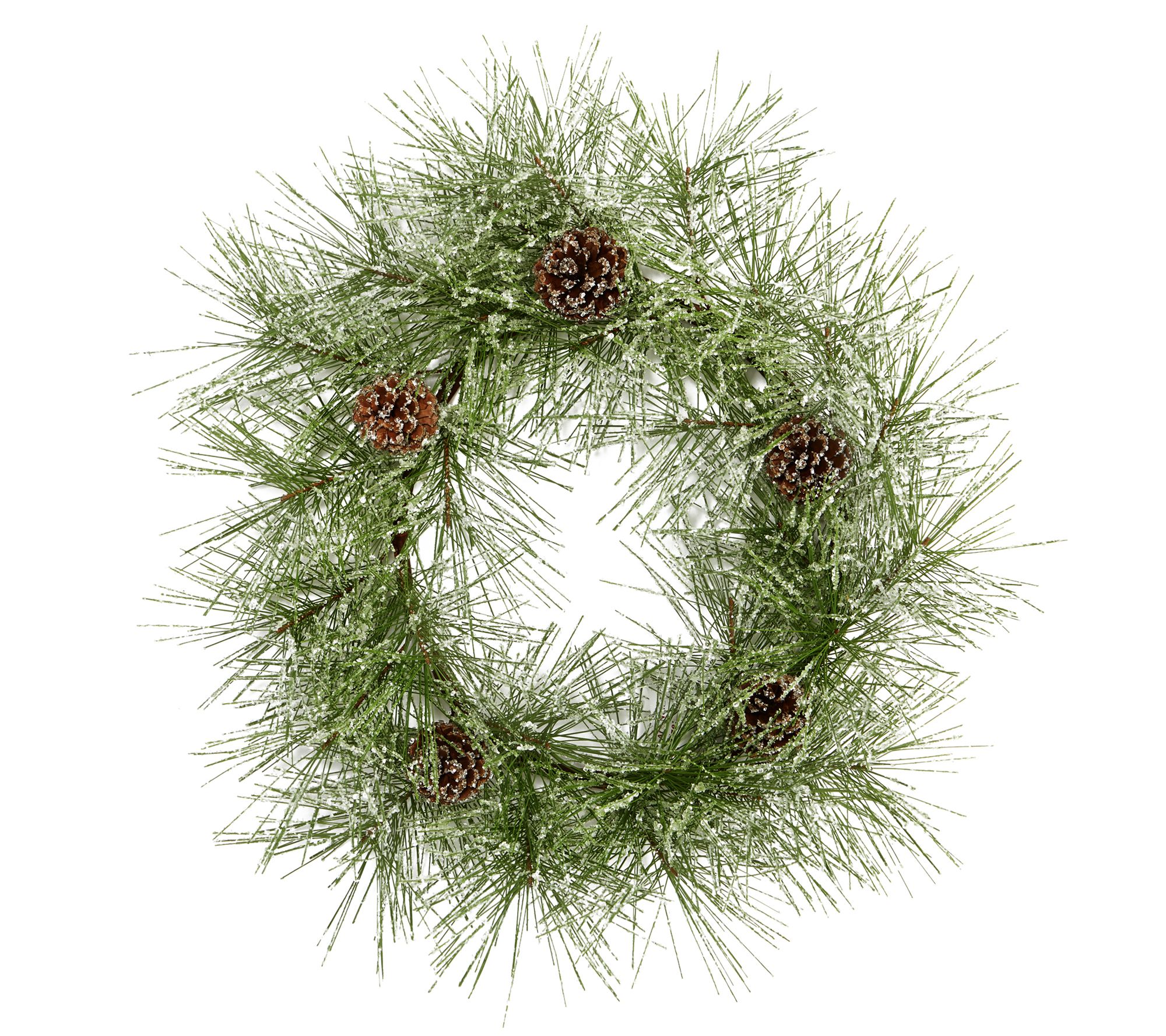 Nearly Natural 24" Iced Pine Wreath w/Pine Cones