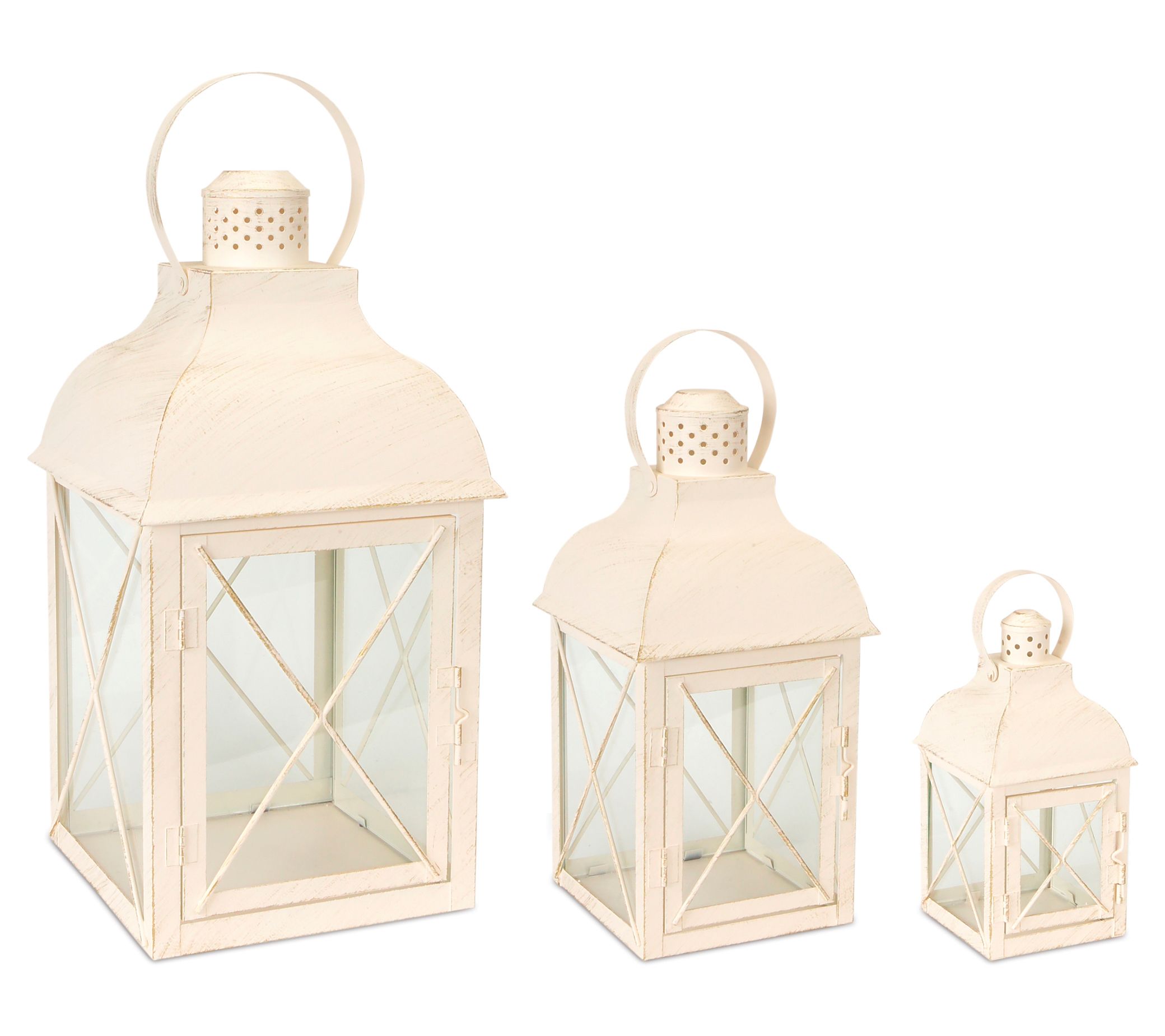 Melrose International Ivory Metal Farmhouse Lantern (Set of 3)