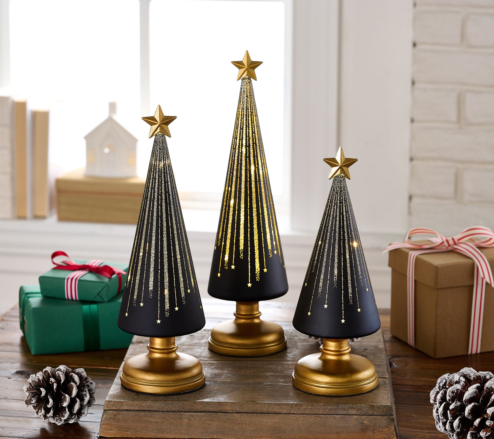 Set of 3 Illuminated Starry Night Trees by Valerie