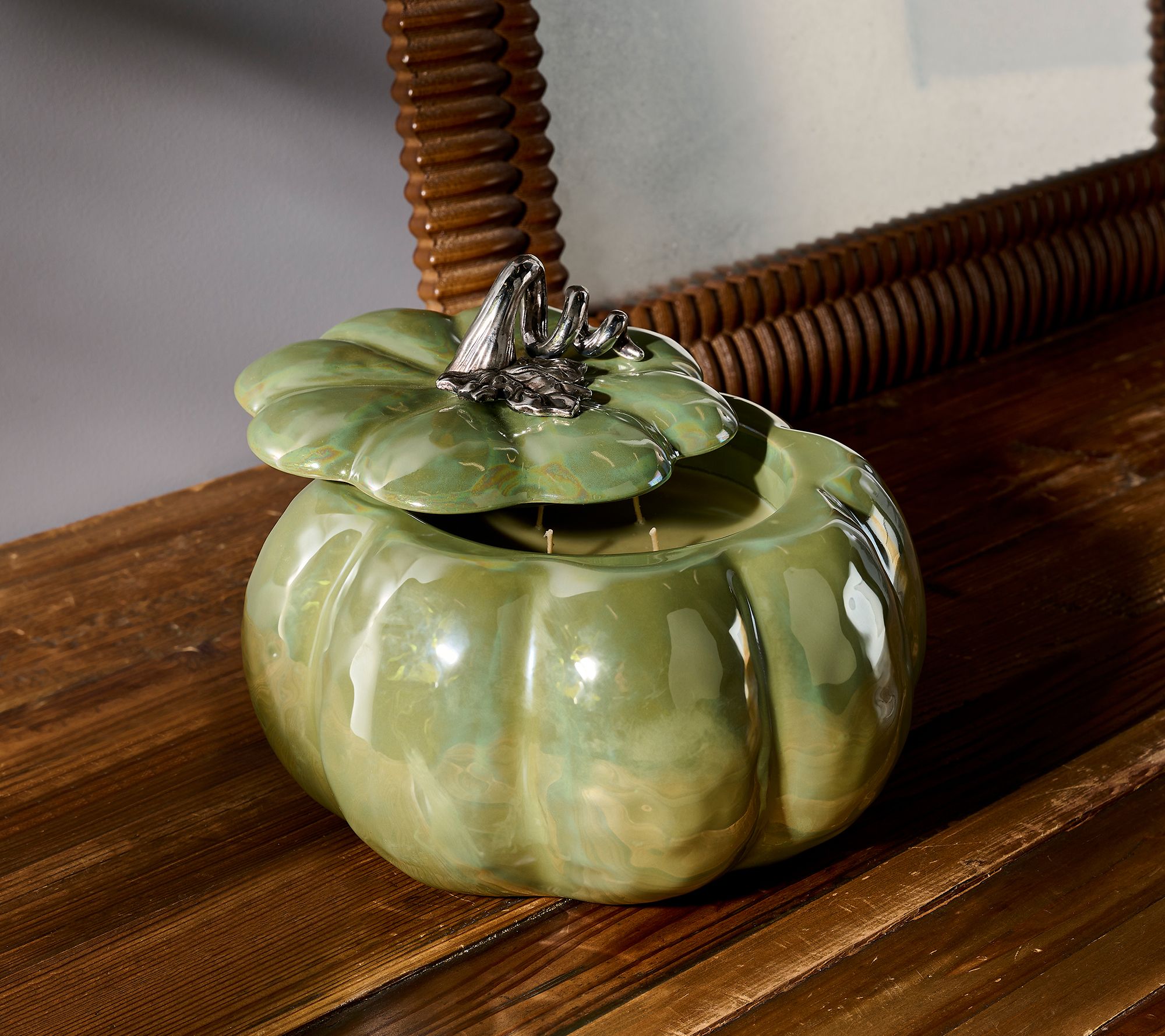 HomeWorx By Slatkin & Co. 14oz Iridescent Green Pumpkin Candle - QVC.com