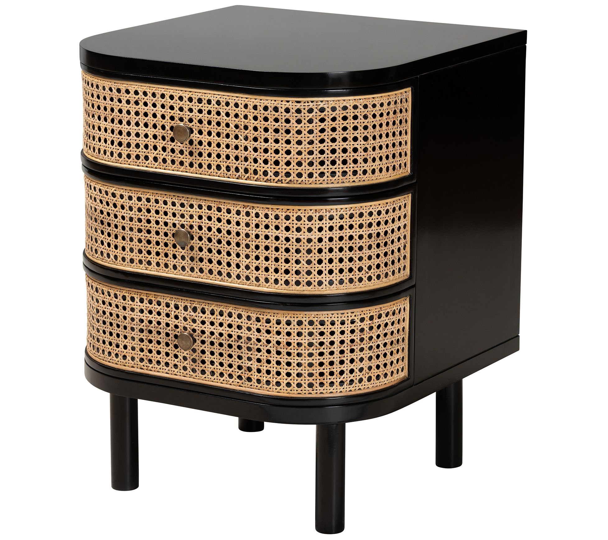 Baxton Studio Nabila Black Wood and Natural Rattan Nightstand