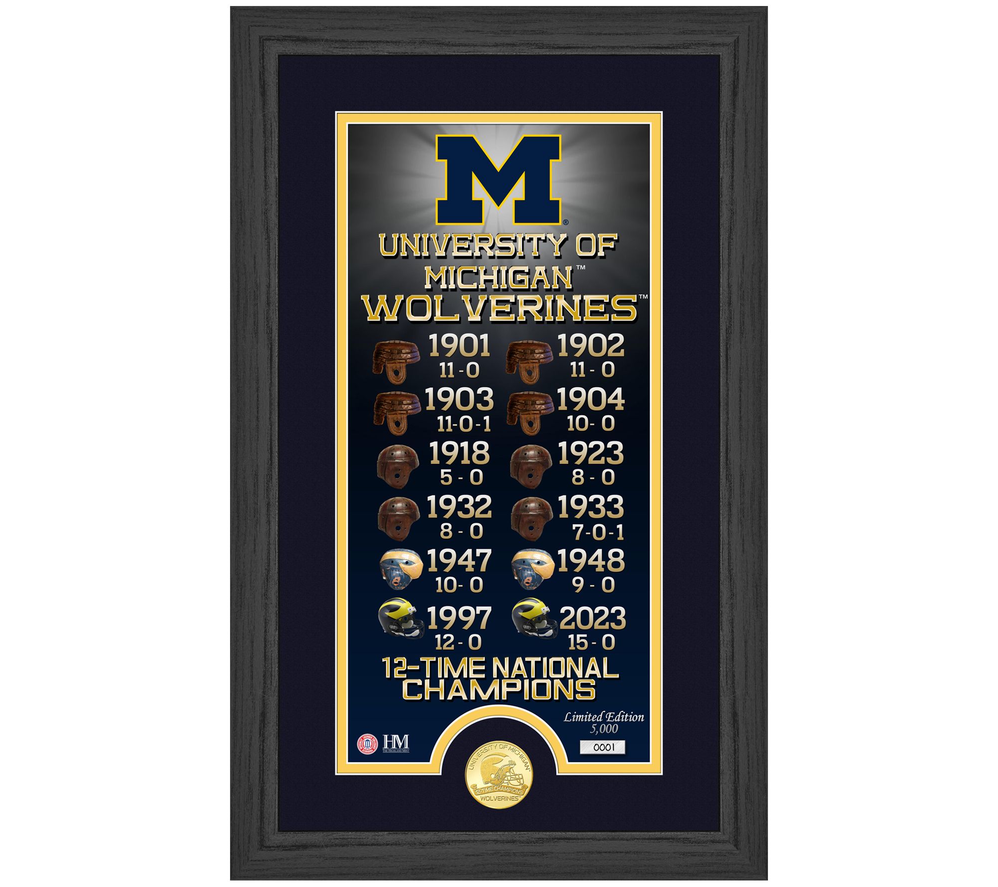 Highland Mint Michigan Wolverines 12-Time Natio nal Champs Coi