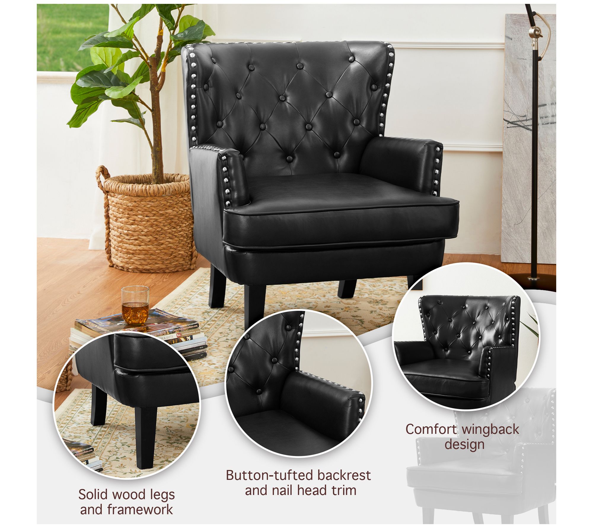 Glitzhome Mid Century Leatherette Button TuftedAccent Chair - QVC.com