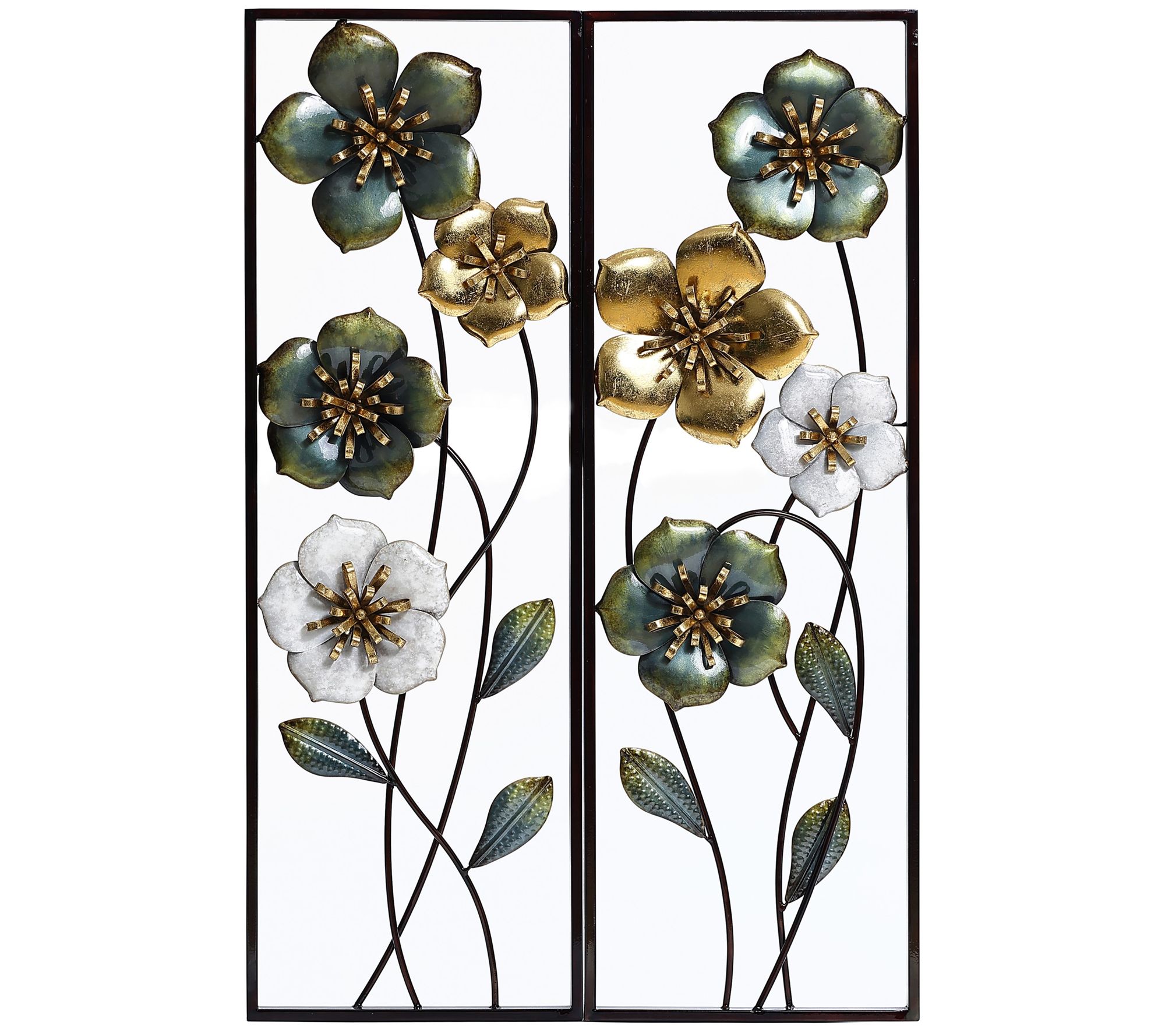 LuxenHome Set of 2 Metal MultiColor Wild Flowers Wall Decor