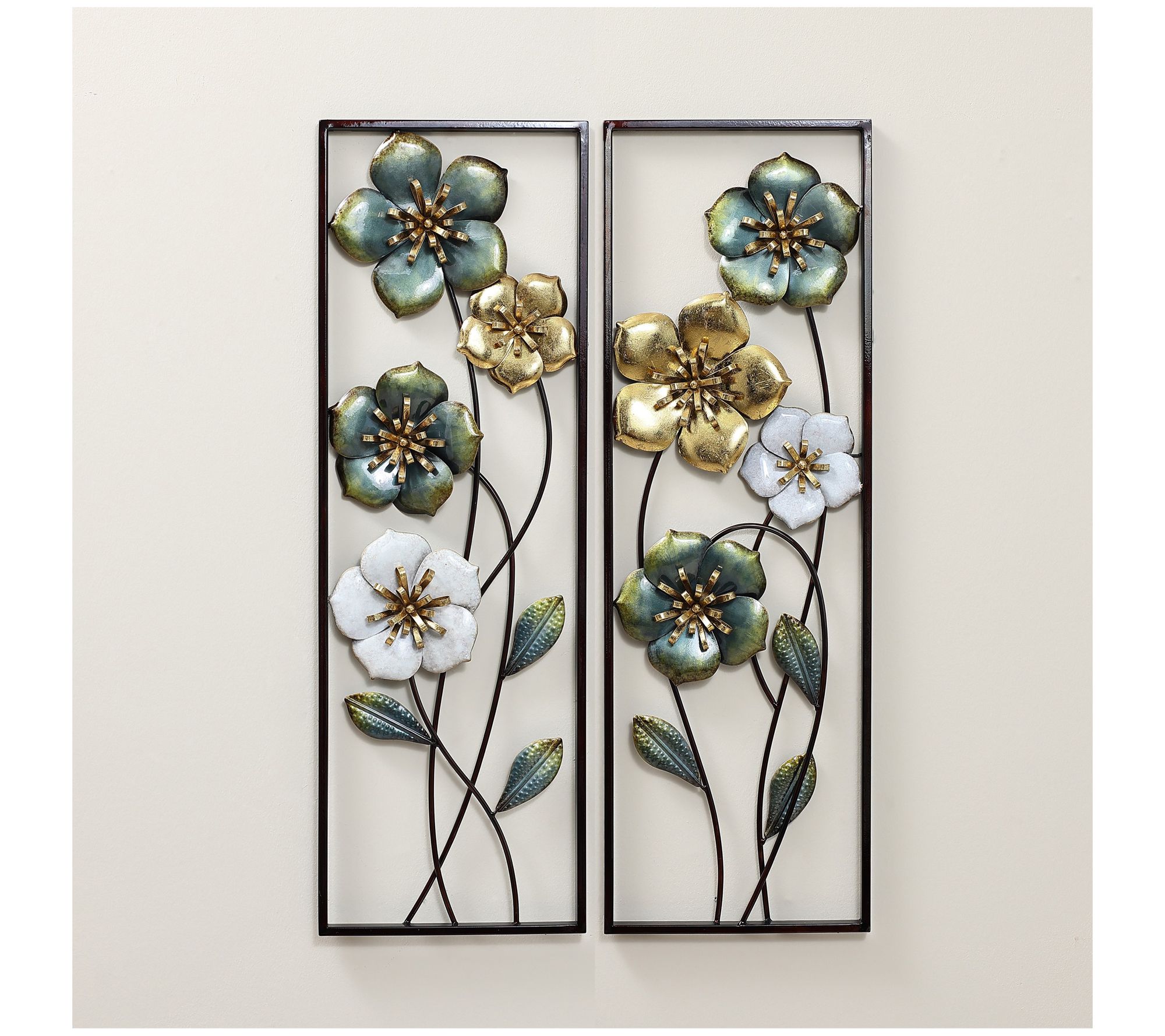 LuxenHome Set of 2 Metal MultiColor Wild Flowers Wall Decor