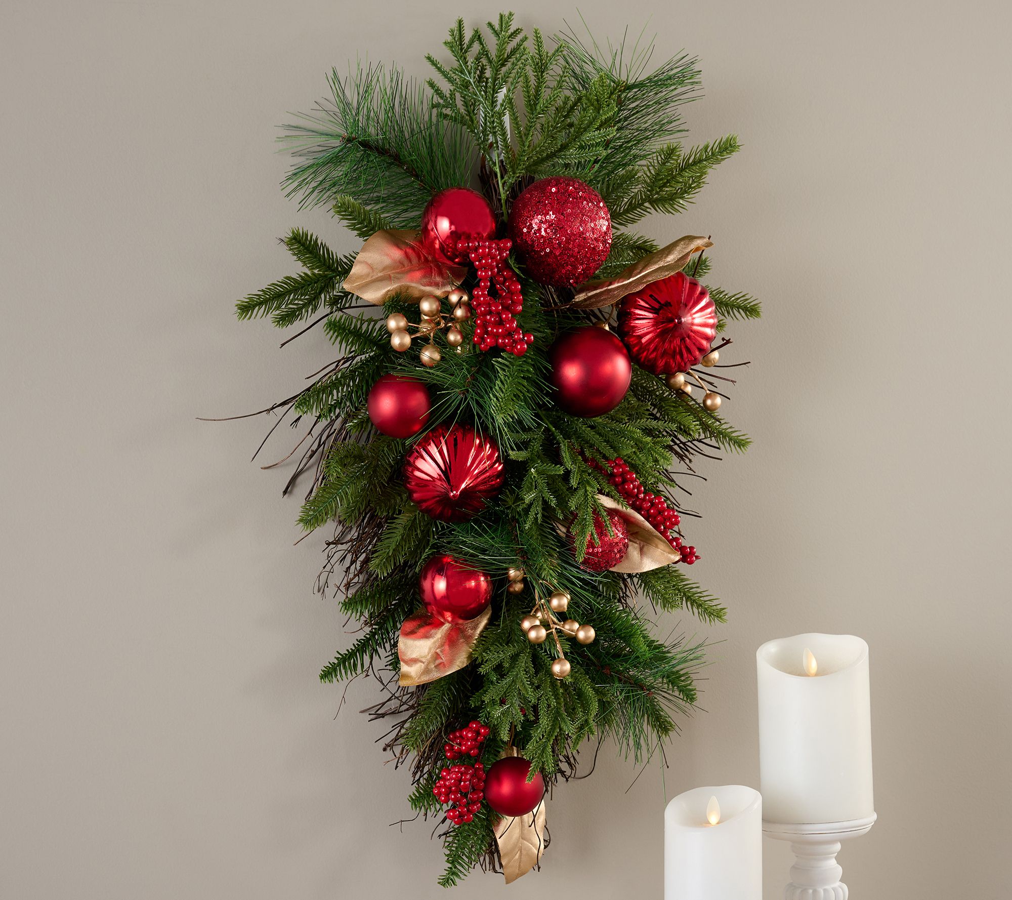 24" Ornament, Pine and Berry Teardrop by Valerie