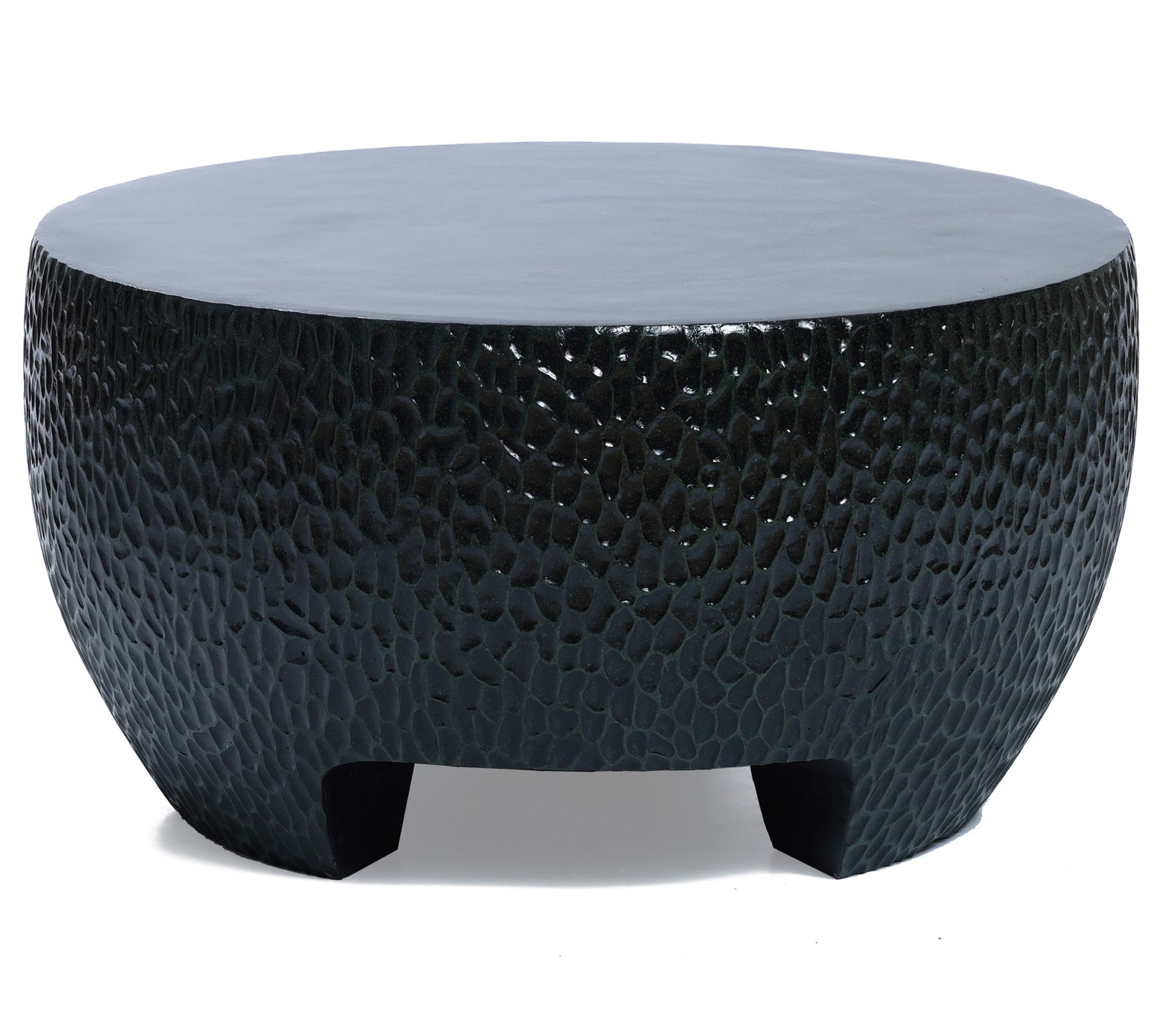 LuxenHome Mod Black Cement Round Outdoor CoffeeTable