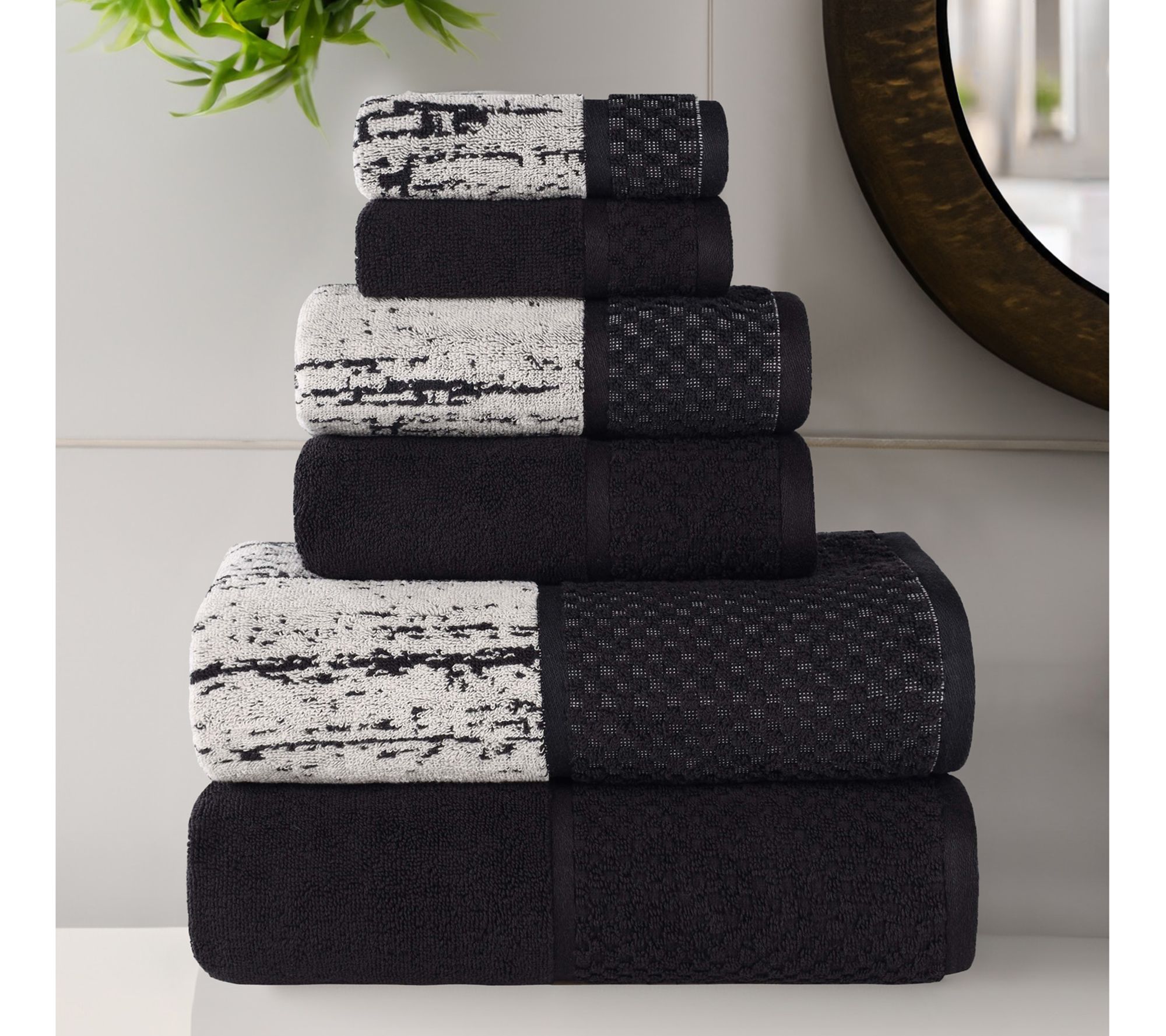 Superior Cotton Soft Absorbent Two Toned 6 Pi ece Towel Set