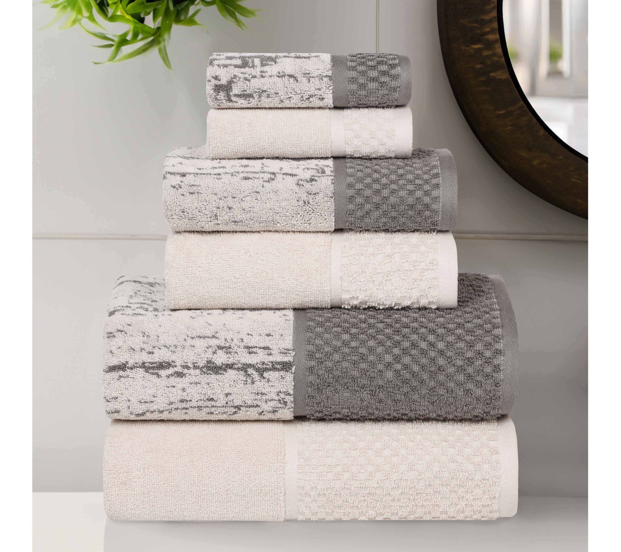 Superior Cotton Soft Absorbent Two Toned 6 Pi ece Towel Set