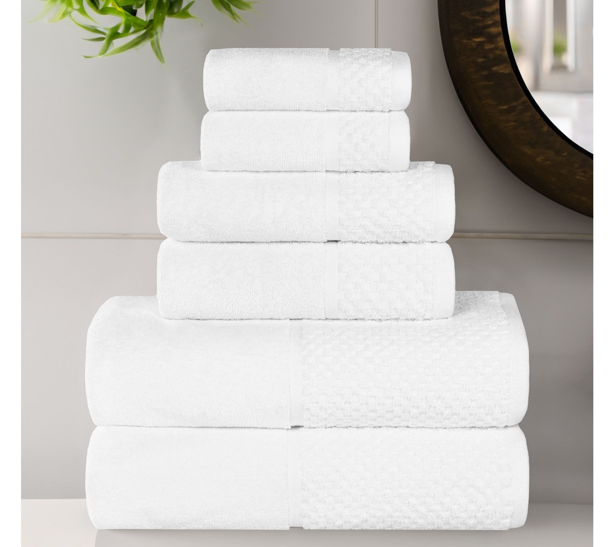Superior Cotton Soft Absorbent Two Toned 6 Pi ece Towel Set