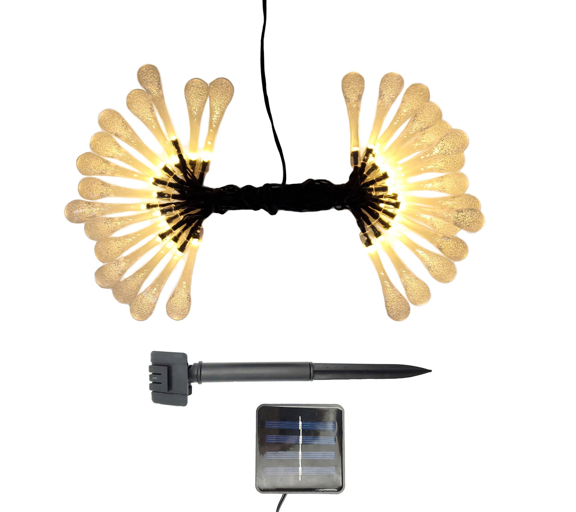 LumaBase Solar Crystal Water Drop String Lights- Soft White
