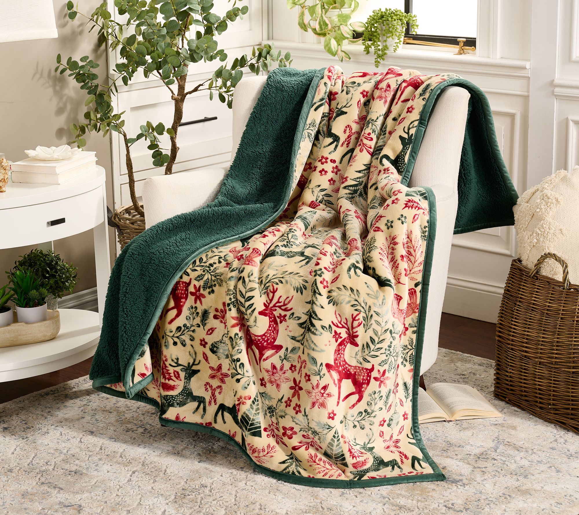 Home Reflections 60x 80" Plush Throw with Sherpa Bag