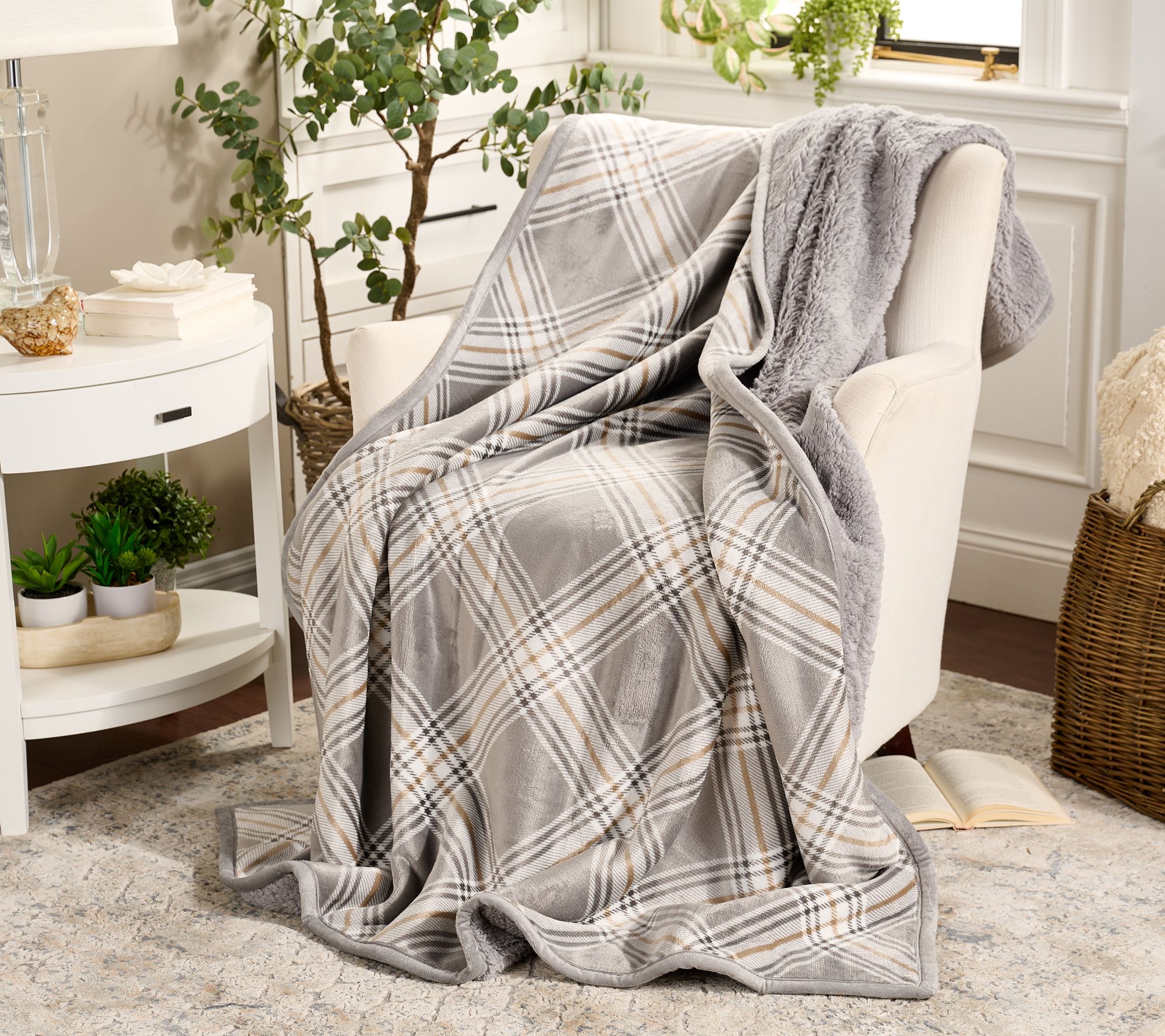 Home Reflections 60x 80" Plush Throw with Sherpa Bag