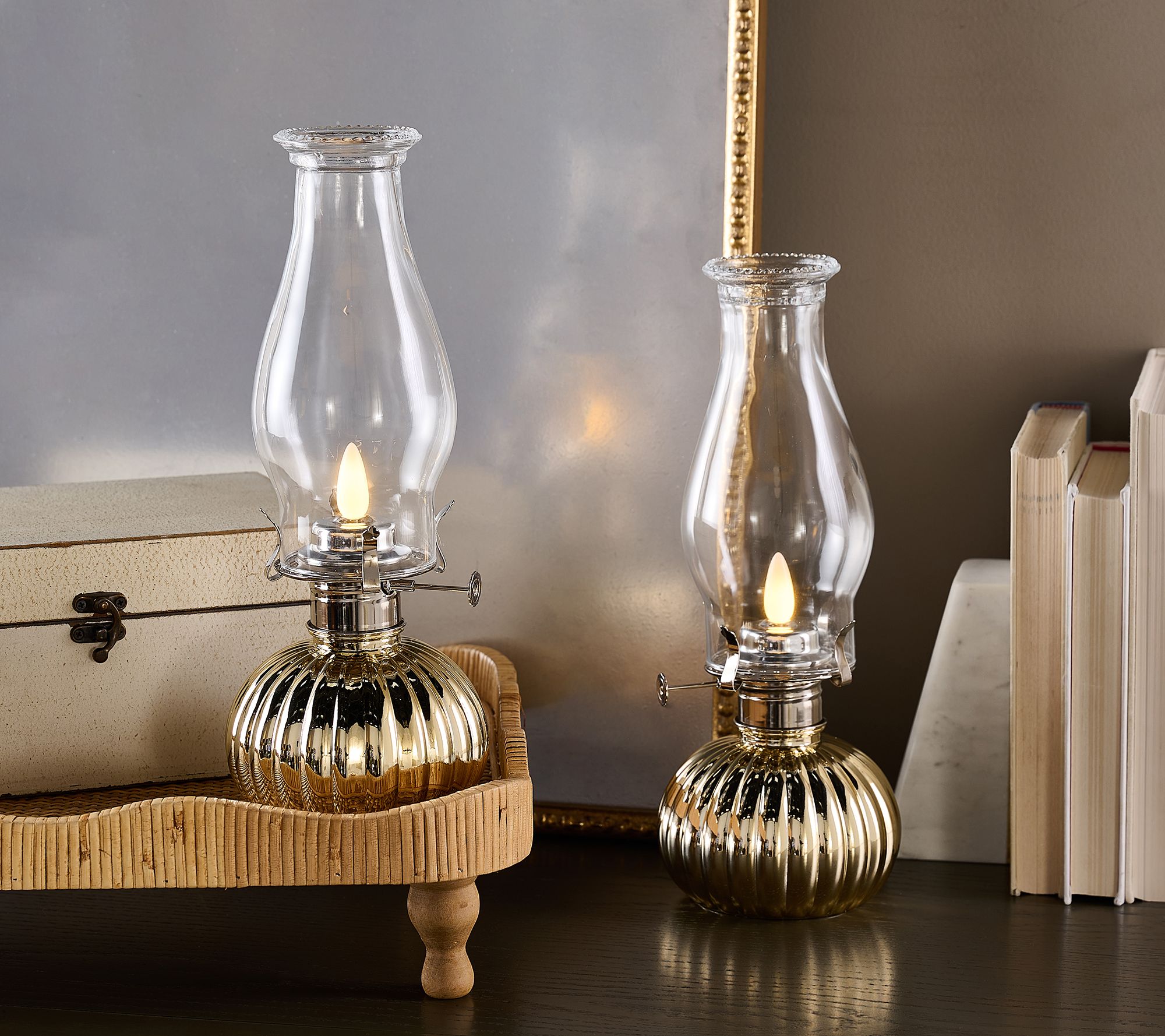 Bethlehem Lights S/2 Faux Oil Lamps with Flame Control